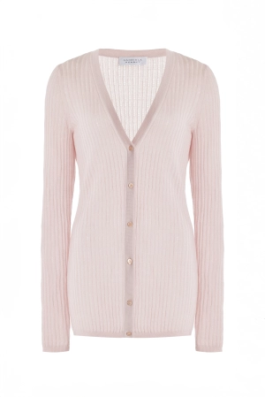 Emma Pointelle Knit Cardigan in Blush Cashmere Silk