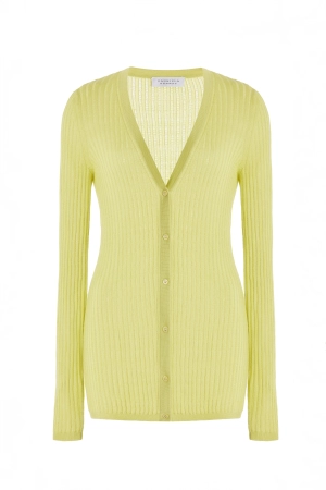Emma Pointelle Knit Cardigan in Lime Adamite Cashmere Silk