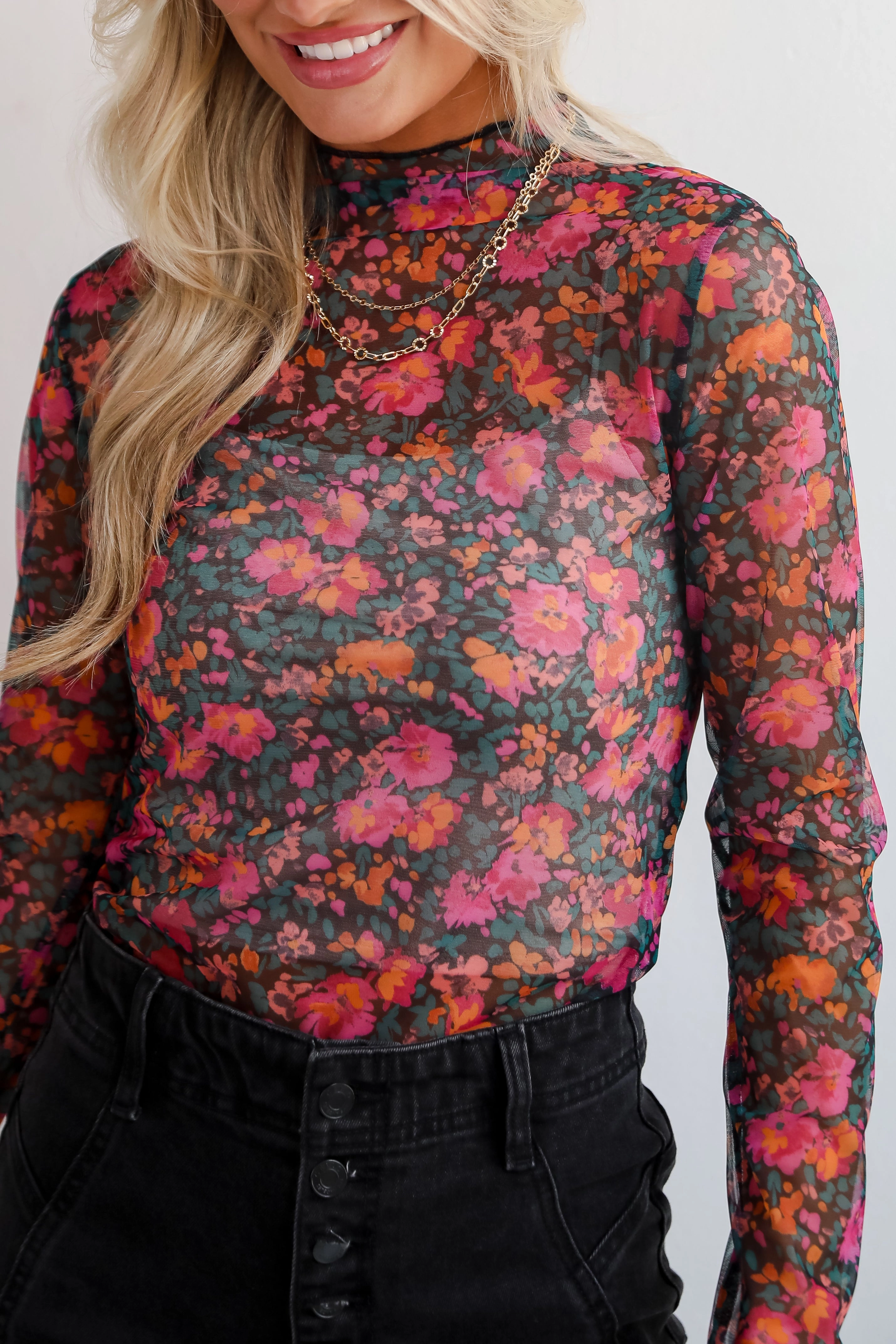FINAL SALE - Darling Flourish Floral Mesh Top