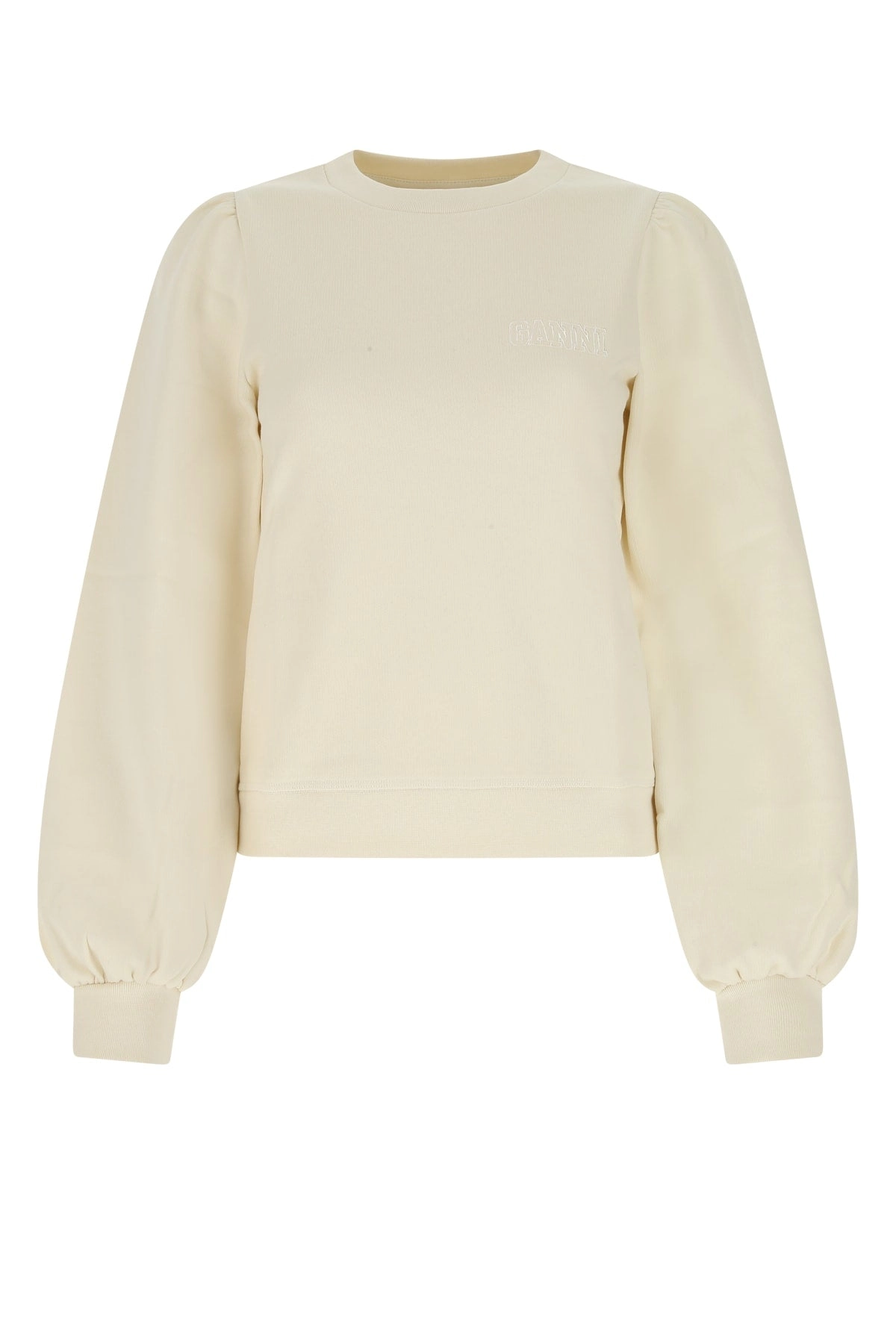 Ganni Crewneck Puff-Sleeved Sweatshirt