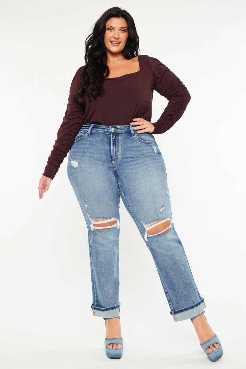 Jailen Essentials Mid Rise True Straight Leg Jeans (Plus Size)