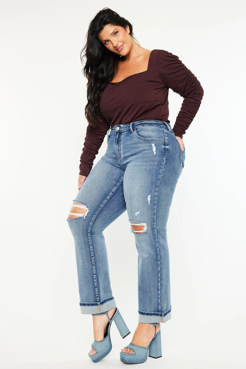 Jailen Essentials Mid Rise True Straight Leg Jeans (Plus Size)