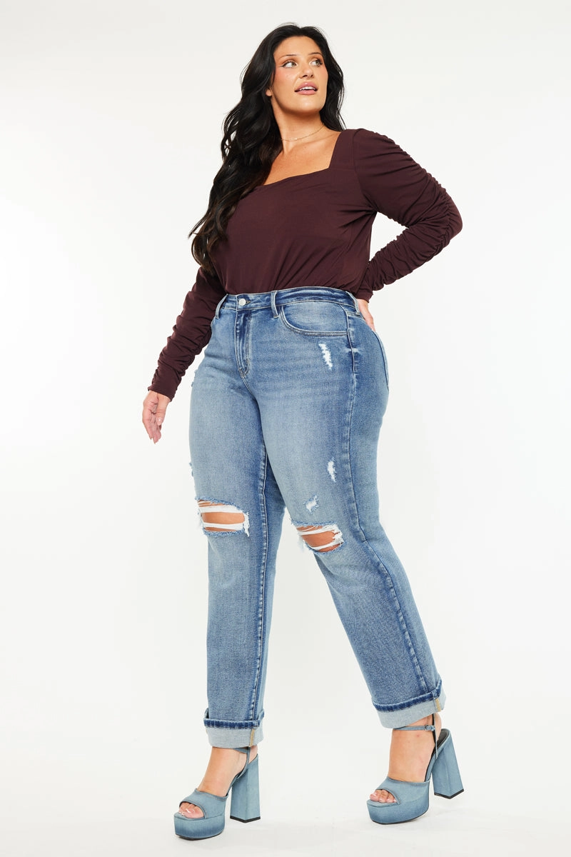 Jailen Essentials Mid Rise True Straight Leg Jeans (Plus Size)
