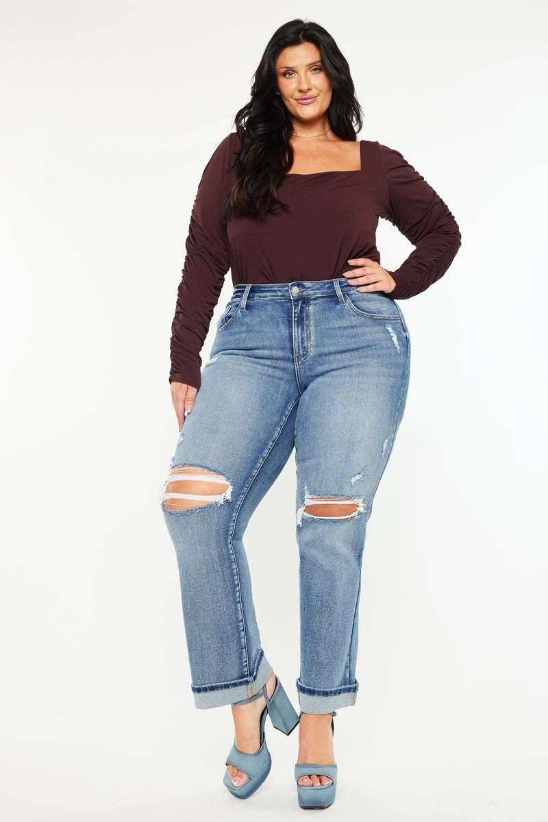 Jailen Essentials Mid Rise True Straight Leg Jeans (Plus Size)