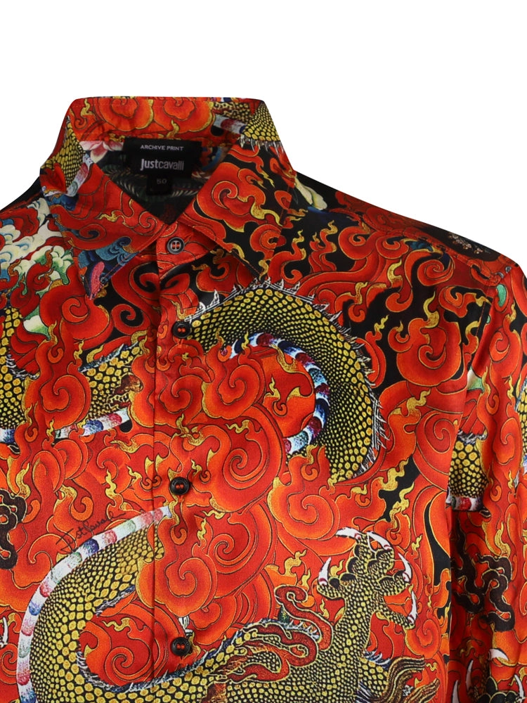 Just Cavalli Dragon Print Short-Sleeved Shirt