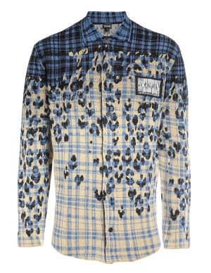Just Cavalli Logo Patch Leopard Jacquard Checked Shirt