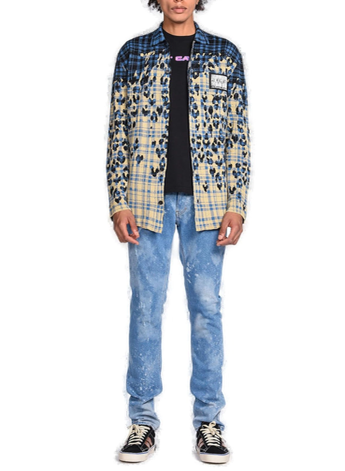 Just Cavalli Logo Patch Leopard Jacquard Checked Shirt