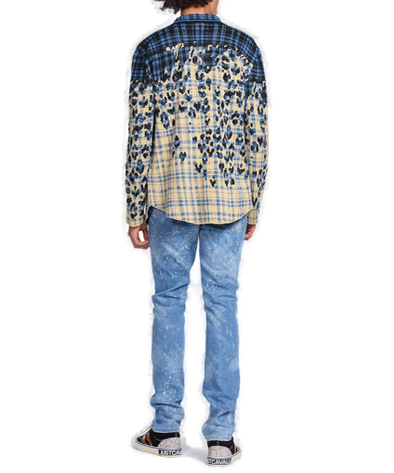 Just Cavalli Logo Patch Leopard Jacquard Checked Shirt