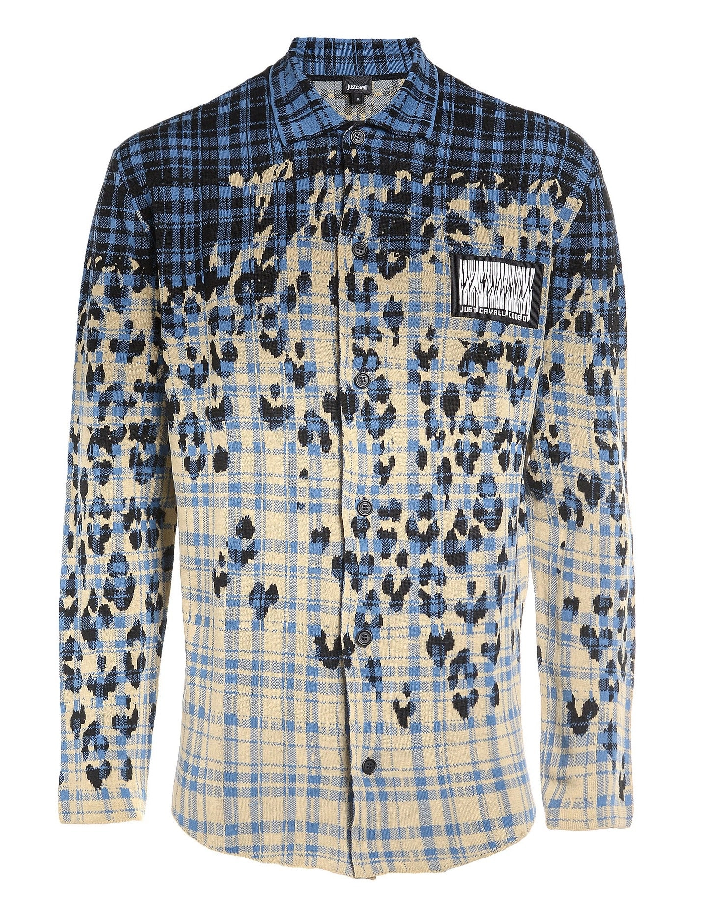 Just Cavalli Logo Patch Leopard Jacquard Checked Shirt