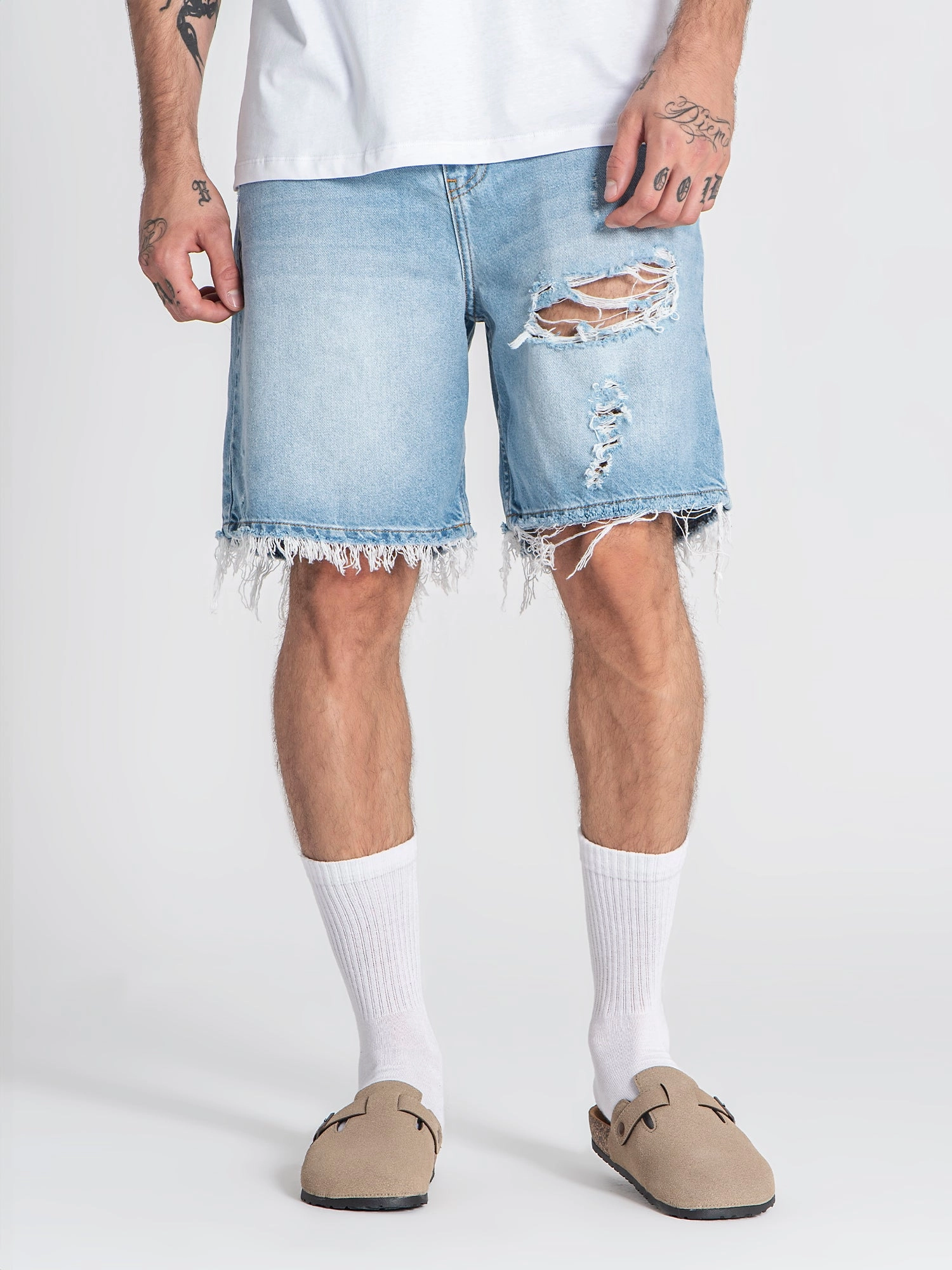 Light Blue Distressed Denim Shorts