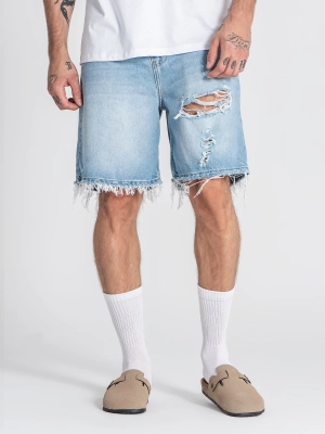 Light Blue Distressed Denim Shorts