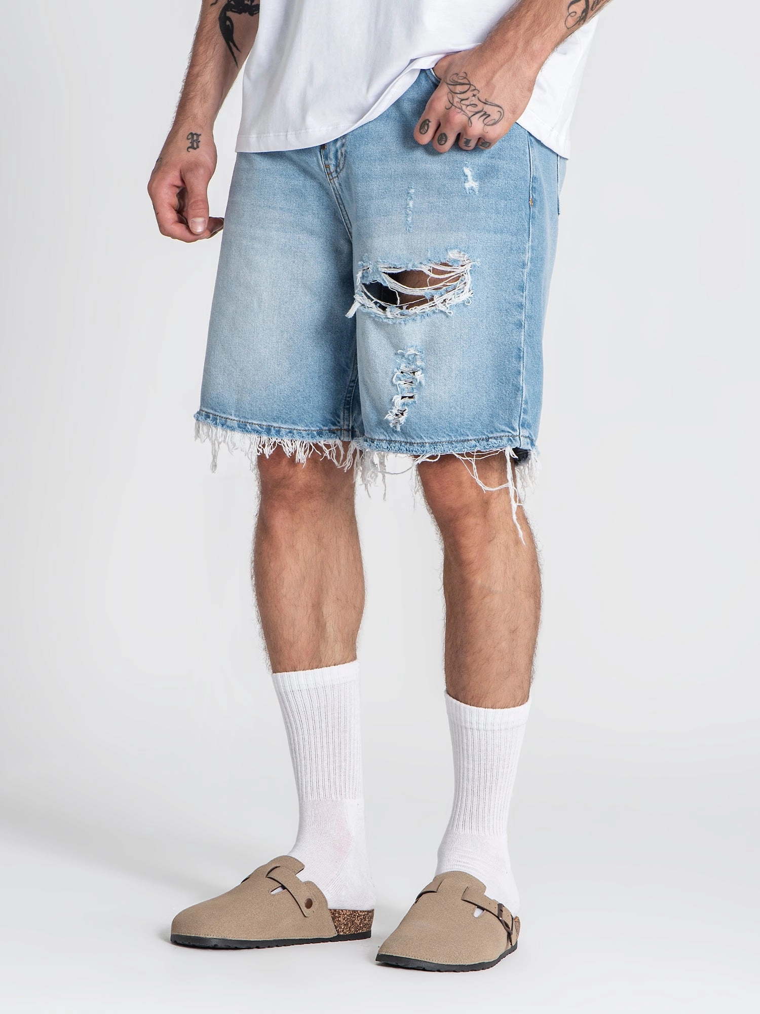 Light Blue Distressed Denim Shorts
