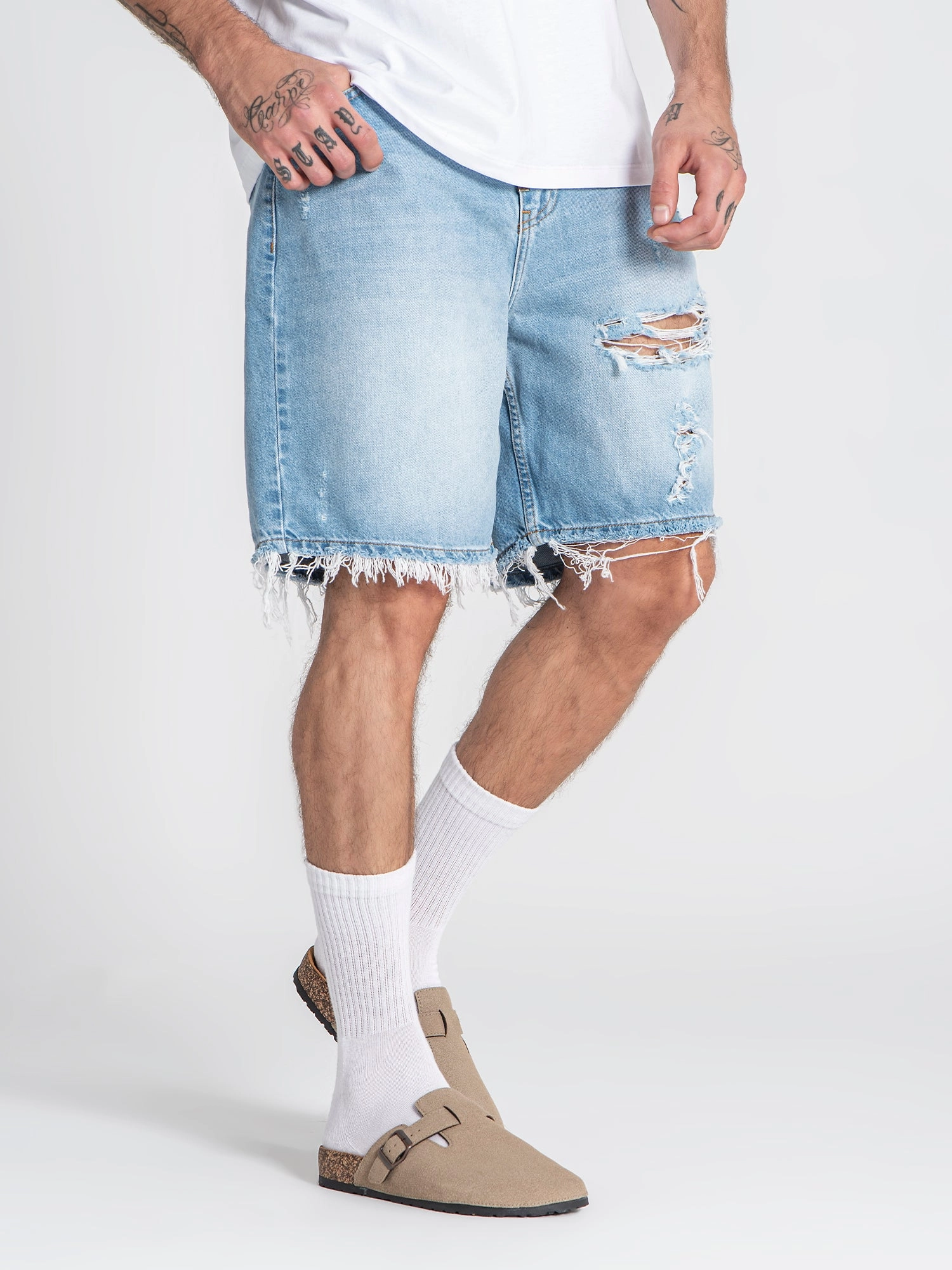 Light Blue Distressed Denim Shorts