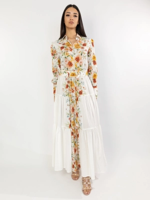 Long White Floral Shirtdress