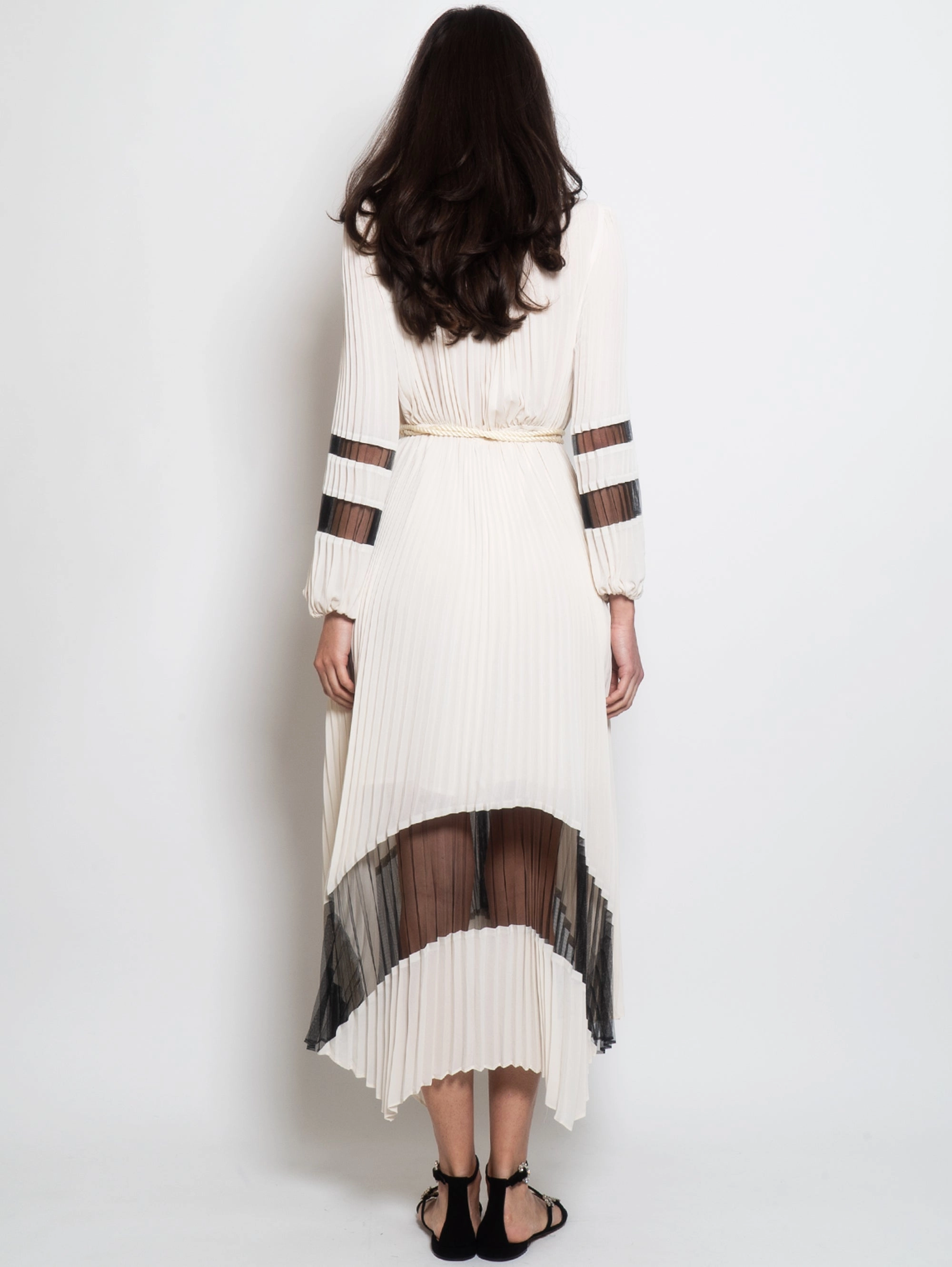 Long White/Black Plissé Dress