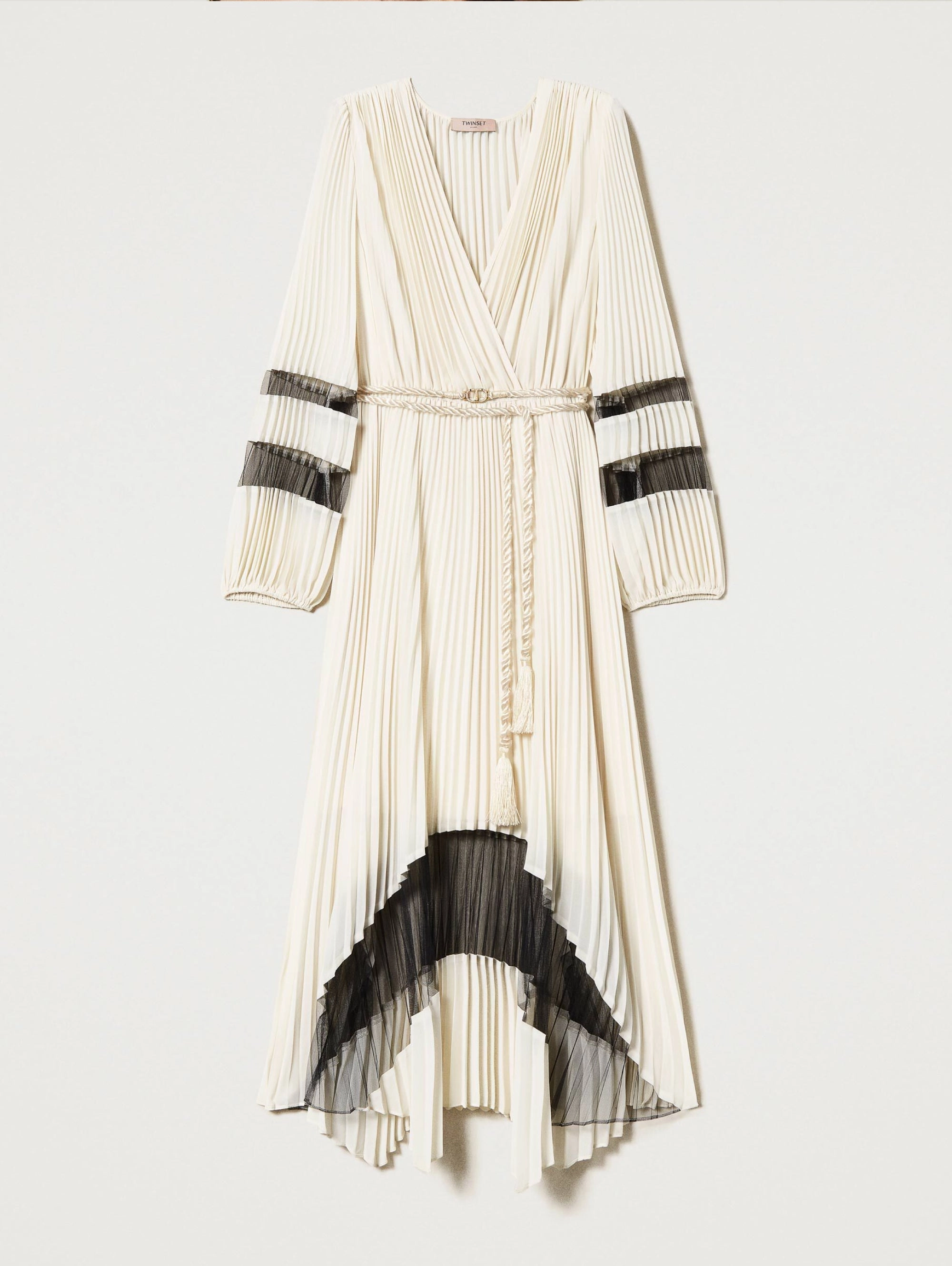 Long White/Black Plissé Dress