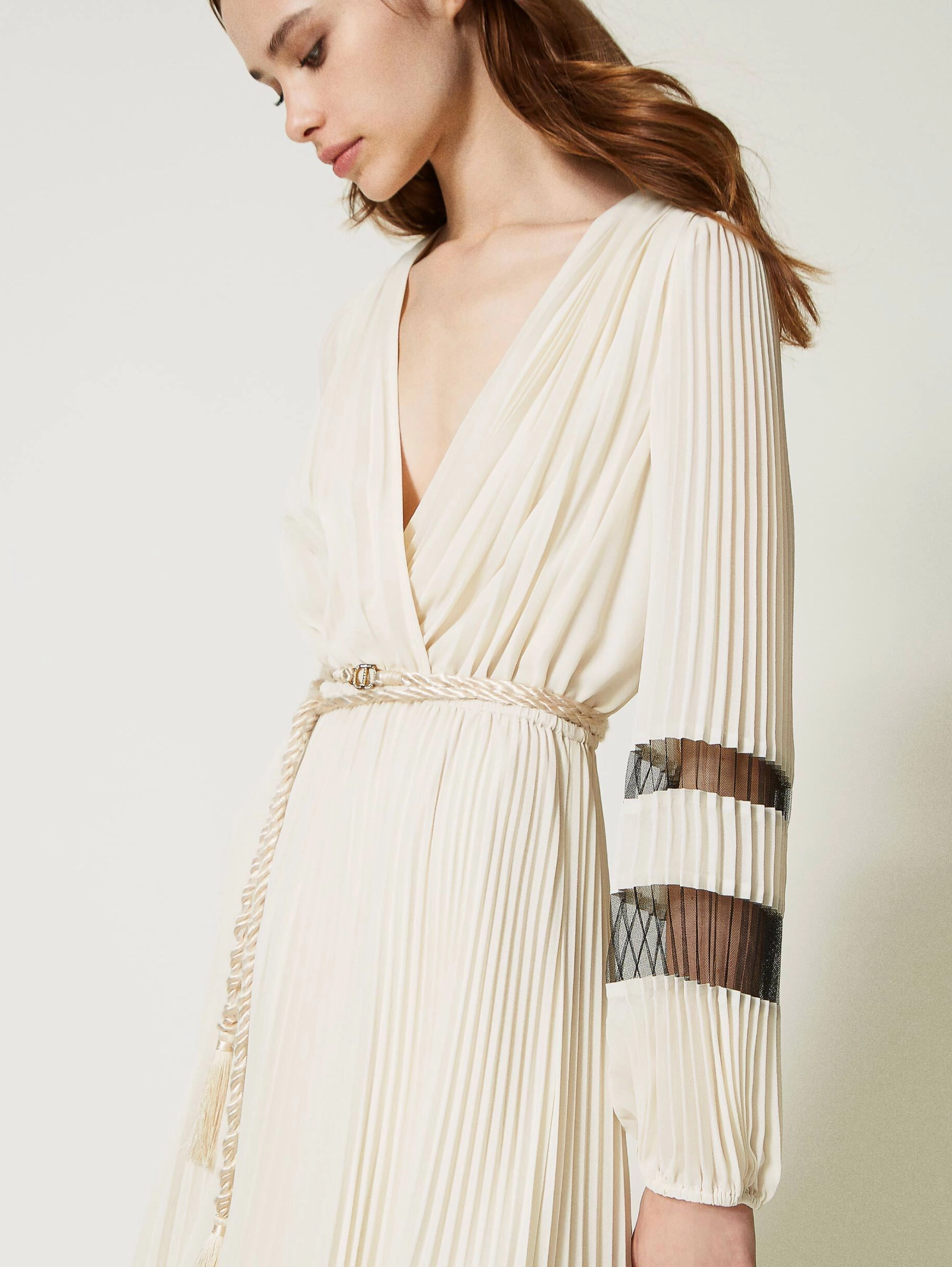 Long White/Black Plissé Dress