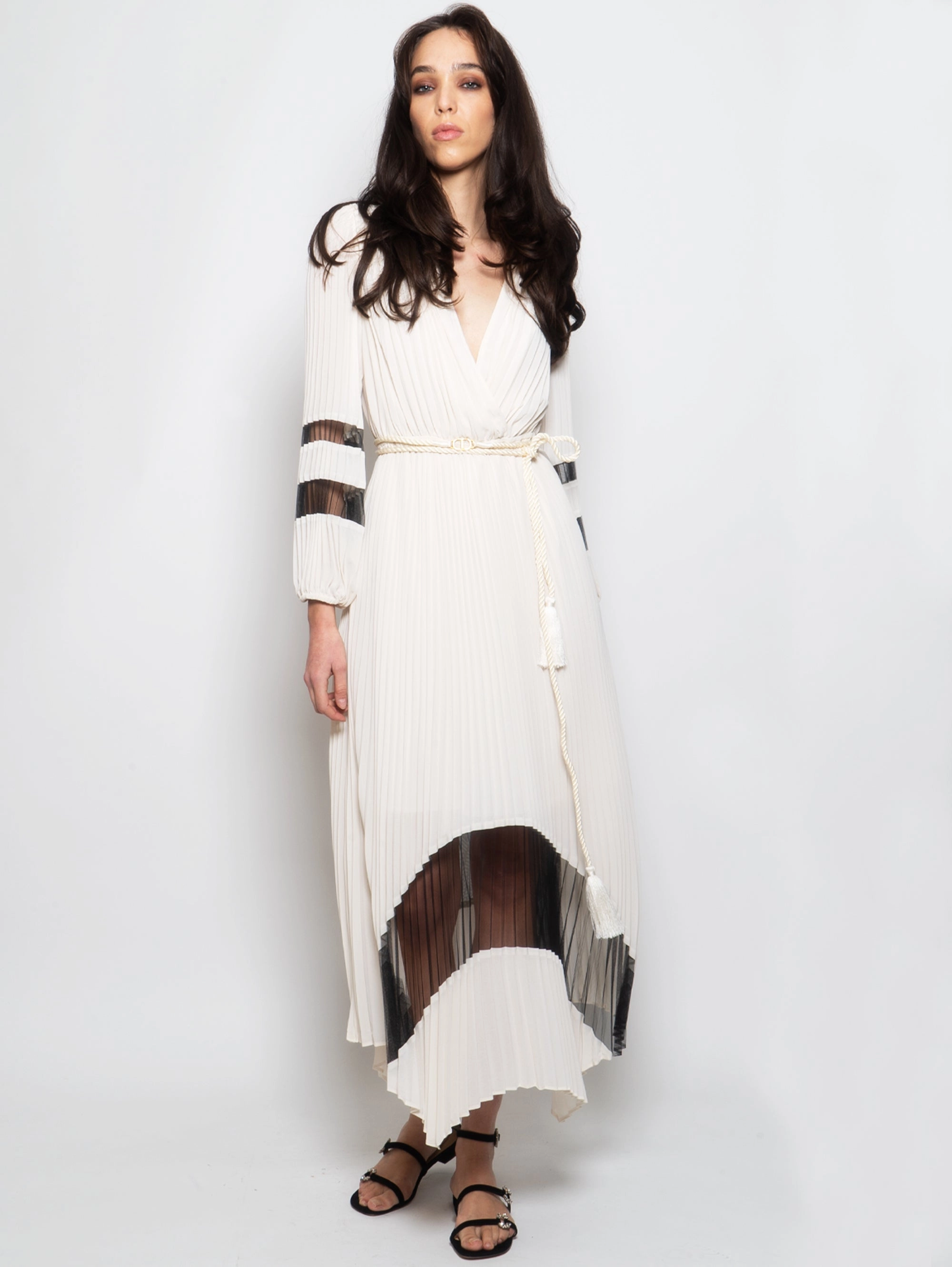 Long White/Black Plissé Dress