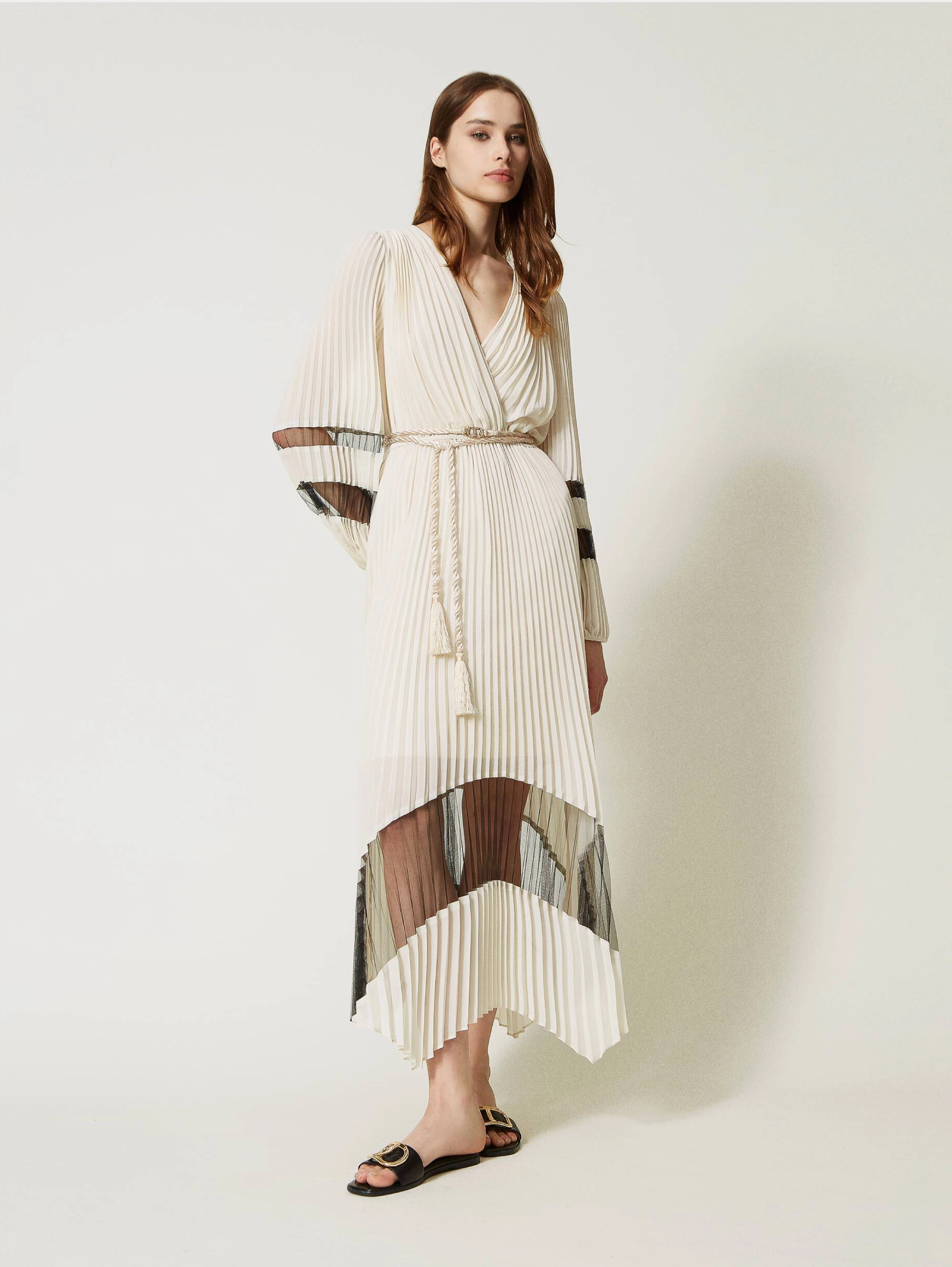 Long White/Black Plissé Dress
