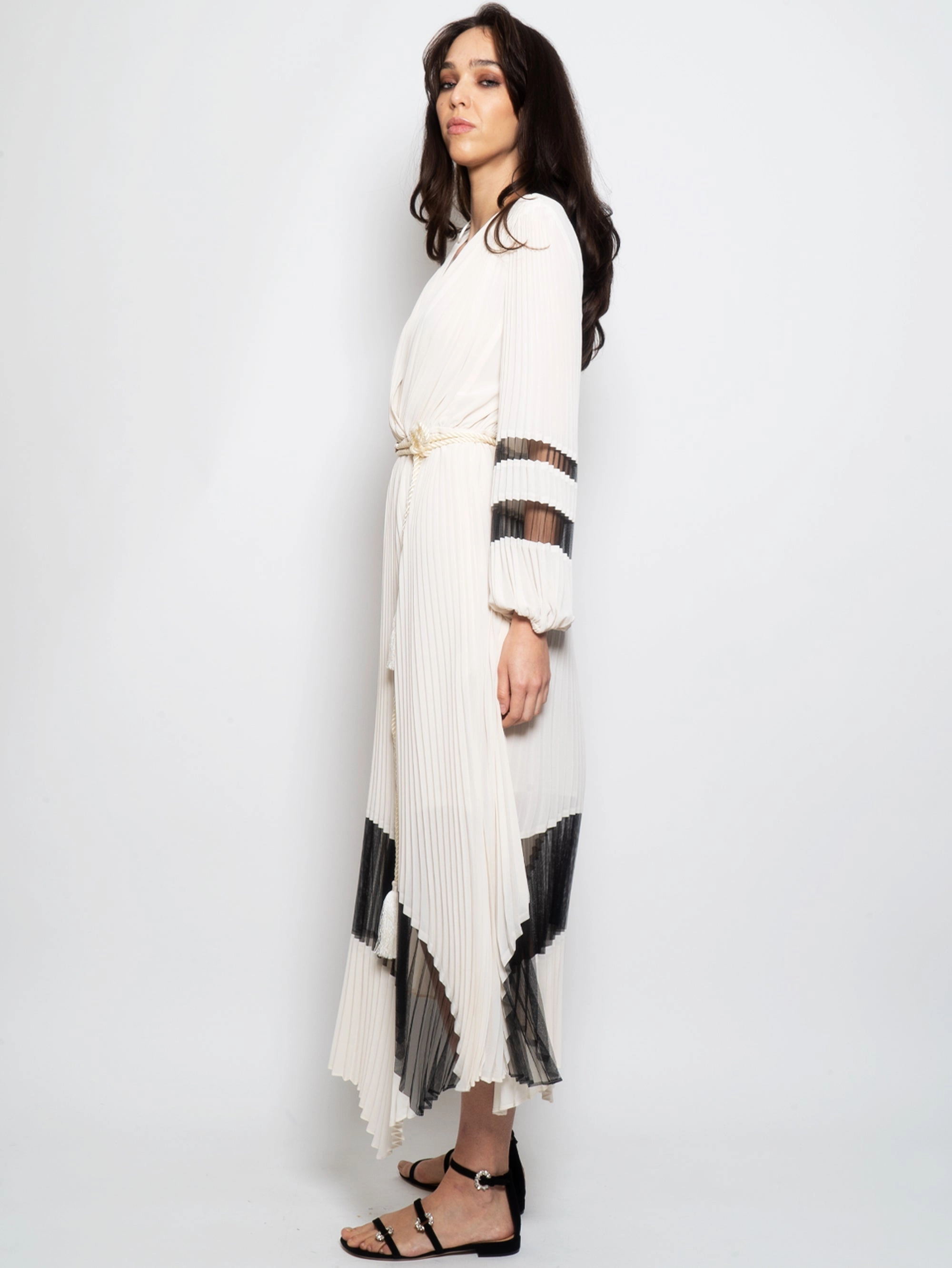 Long White/Black Plissé Dress