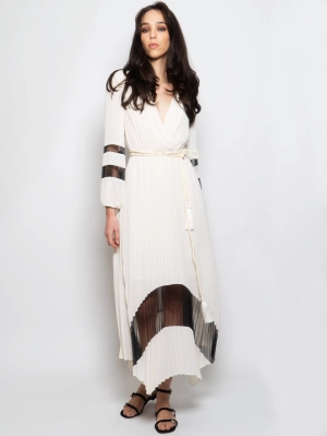 Long White/Black Plissé Dress