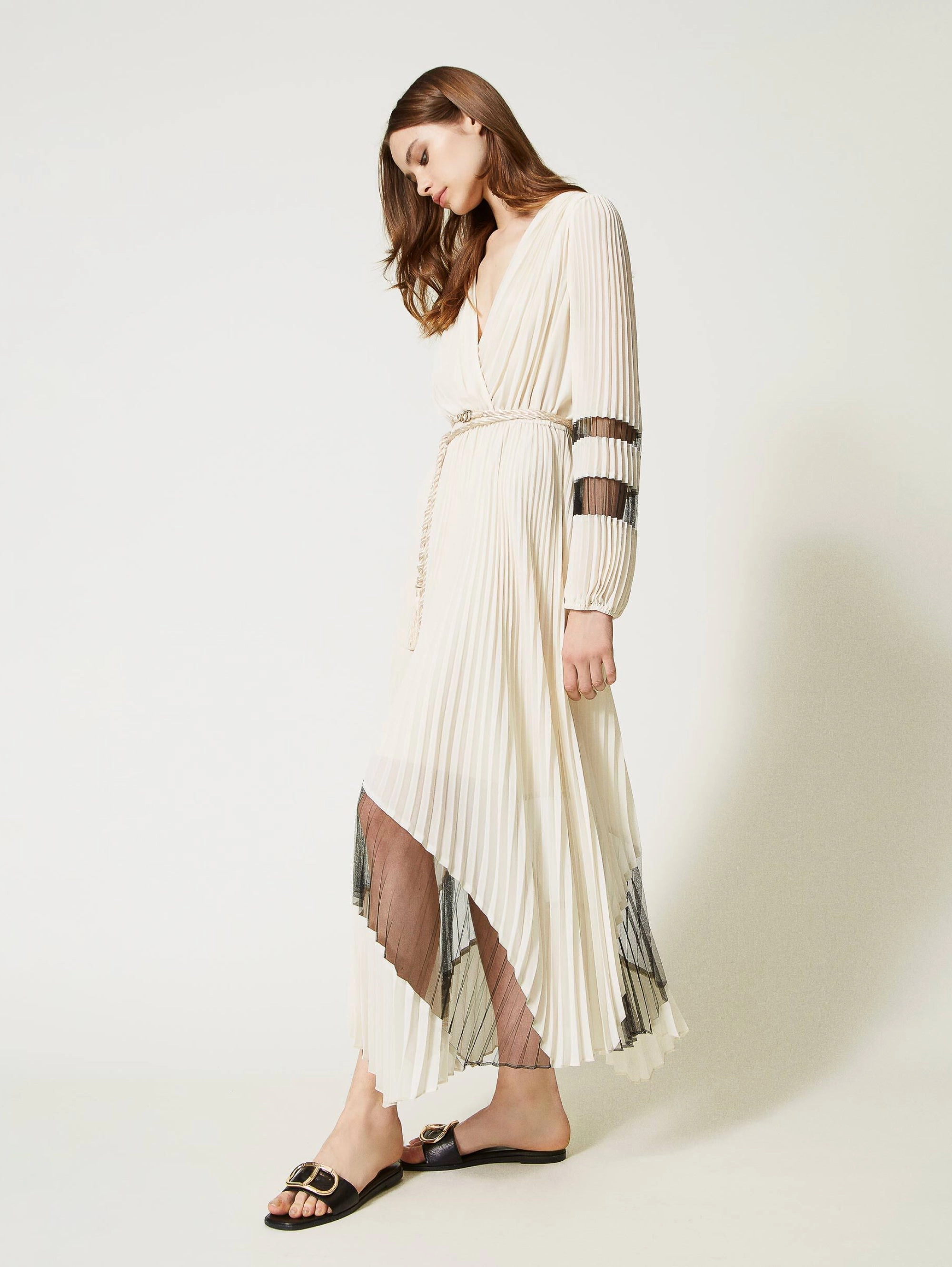 Long White/Black Plissé Dress