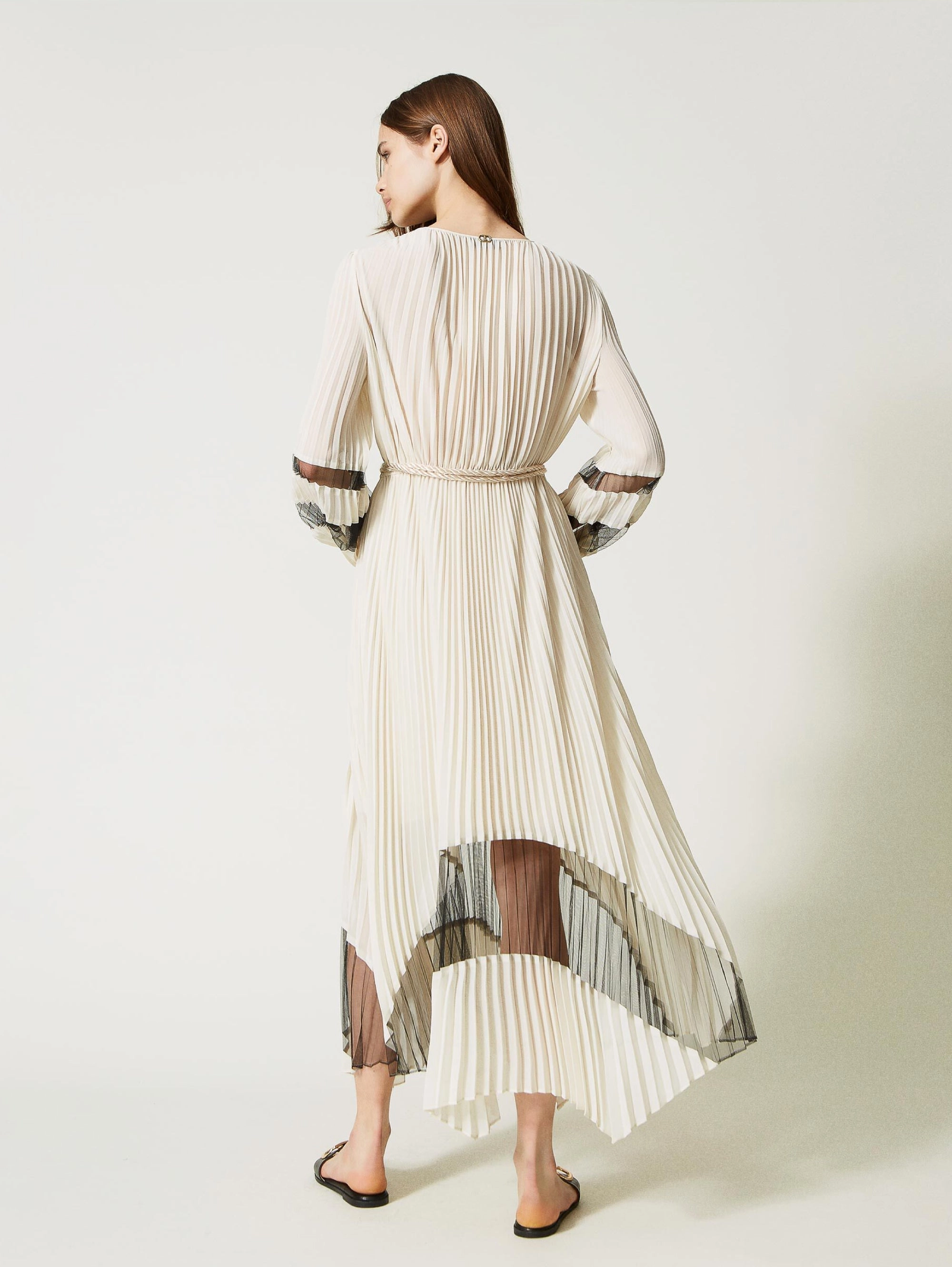 Long White/Black Plissé Dress