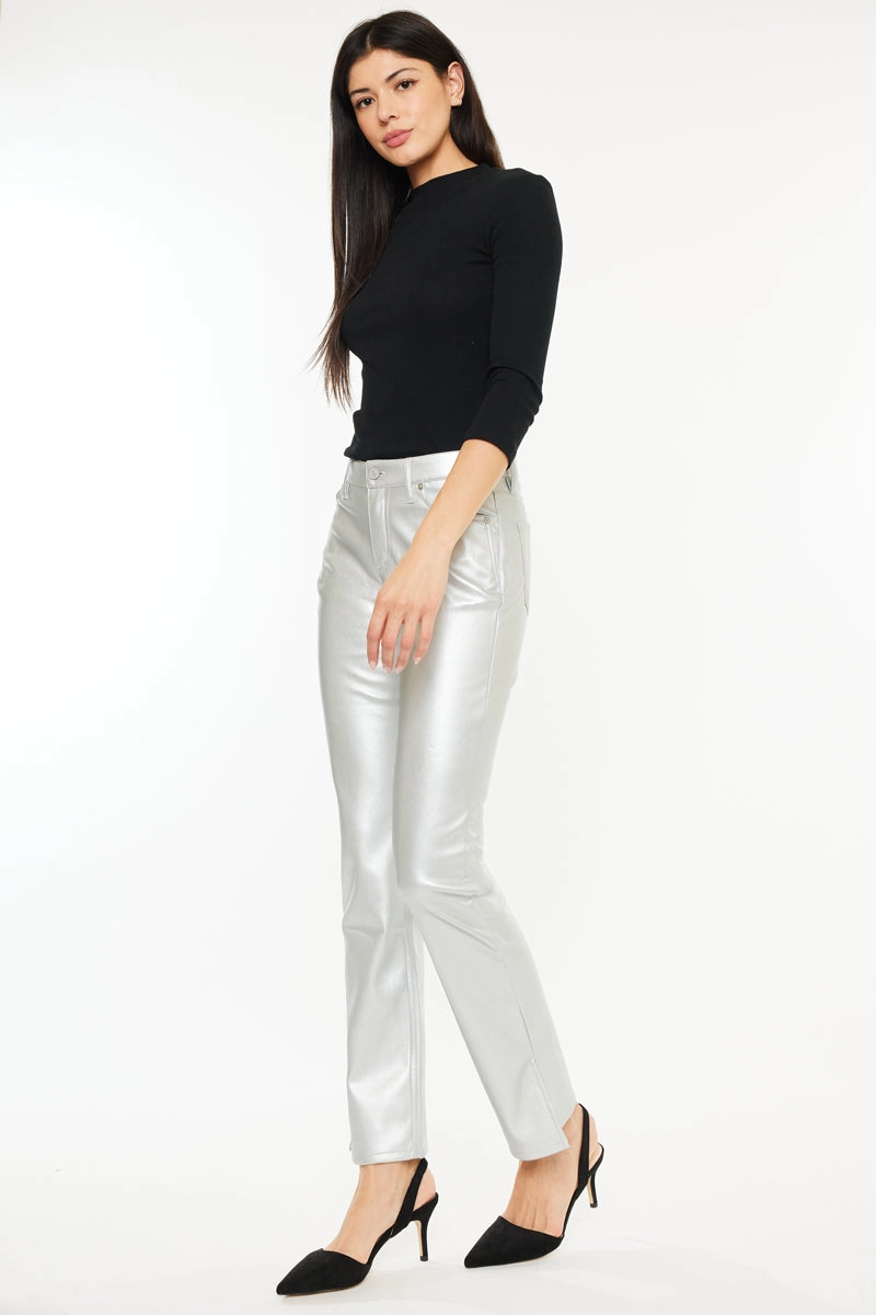 Mercury Mid Rise Y2K Faux Leather Bootcut Jeans (Petite)