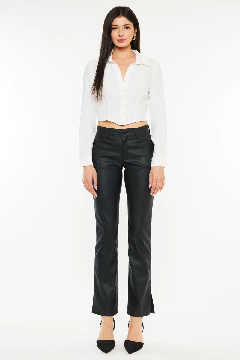 Mercury Mid Rise Y2K Faux Leather Bootcut Jeans (Petite)