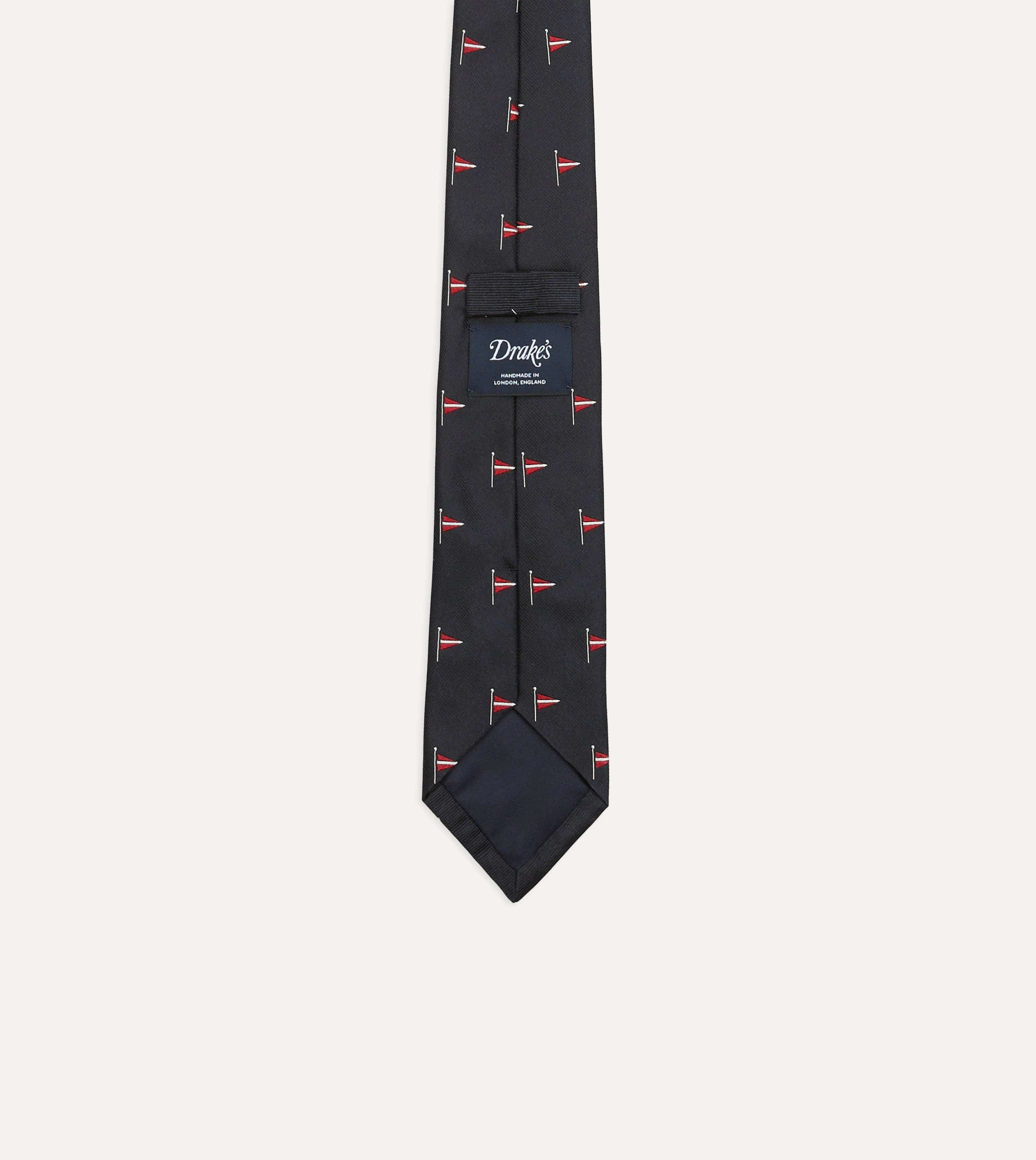 Navy Red Pennant Motif Silk Tipped Tie
