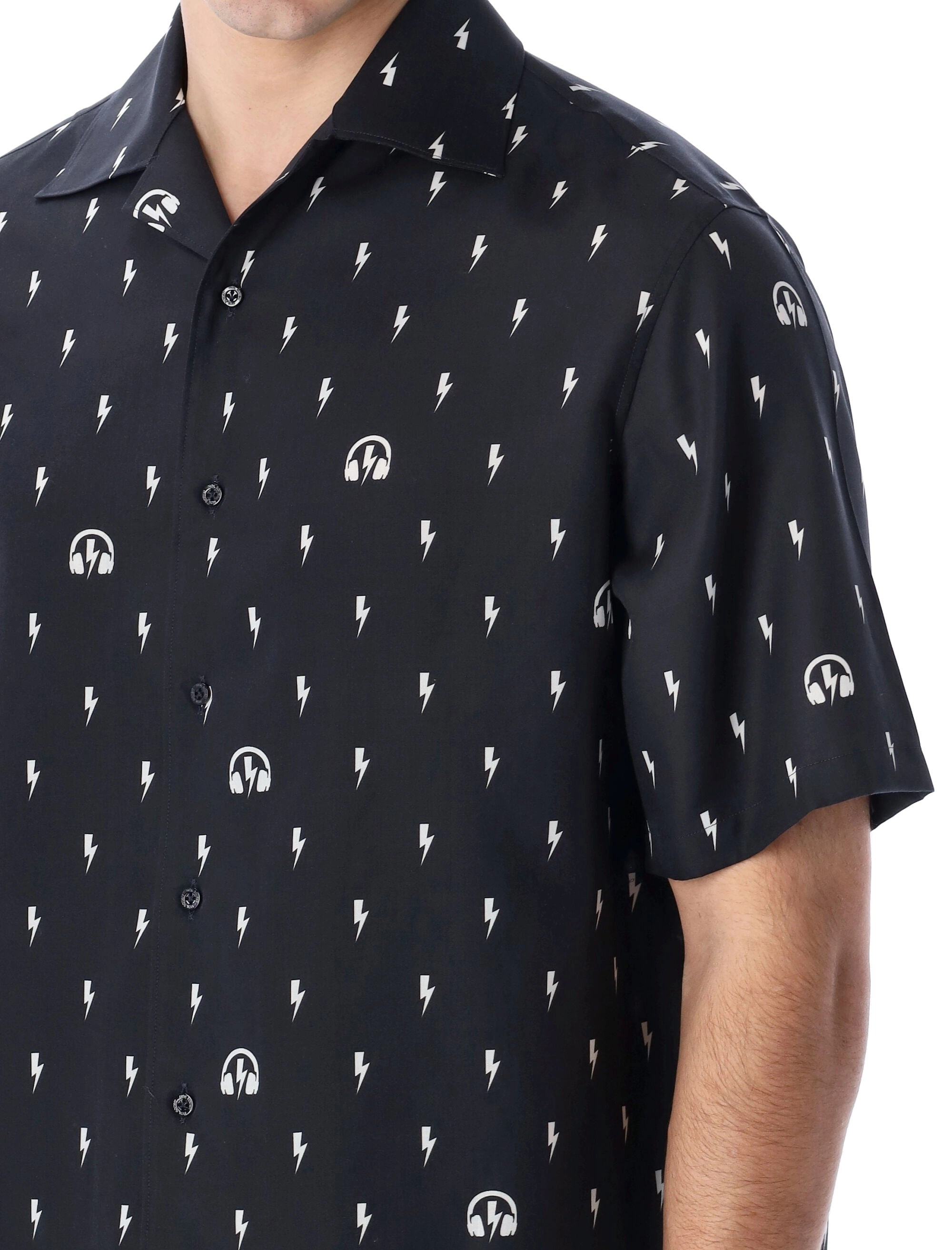 Neil Barrett Allover Sonic Bolt Print Short Sleeved Shirt