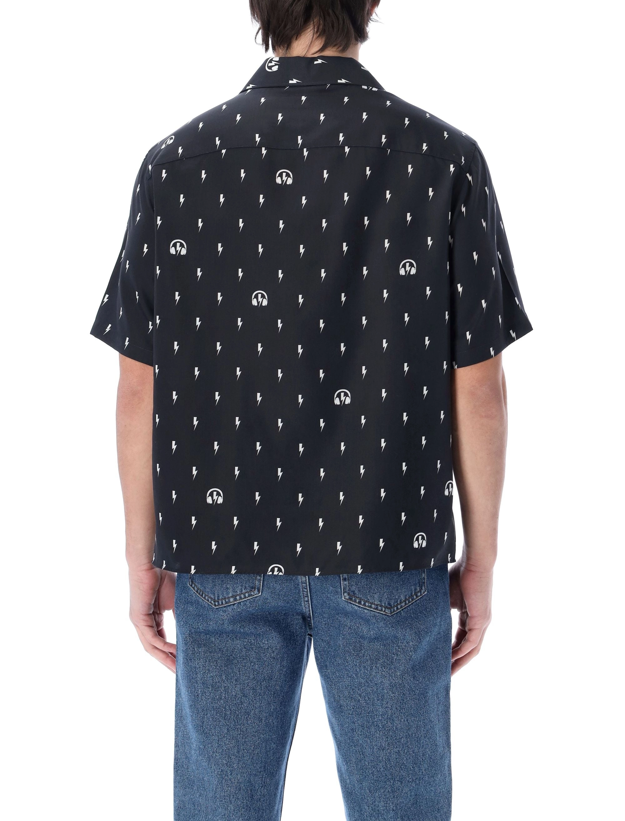 Neil Barrett Allover Sonic Bolt Print Short Sleeved Shirt