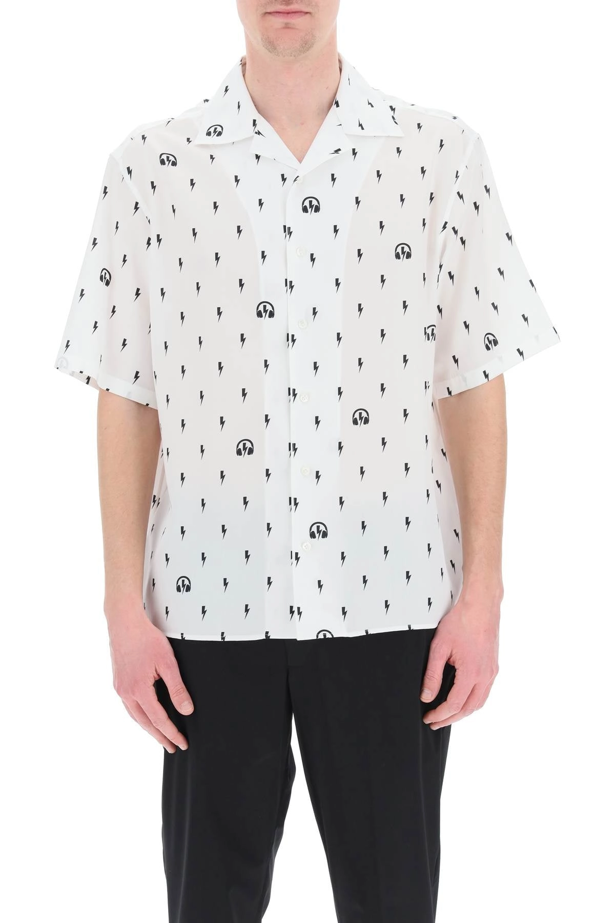 Neil Barrett Allover Sonic Bolt Print Short Sleeved Shirt