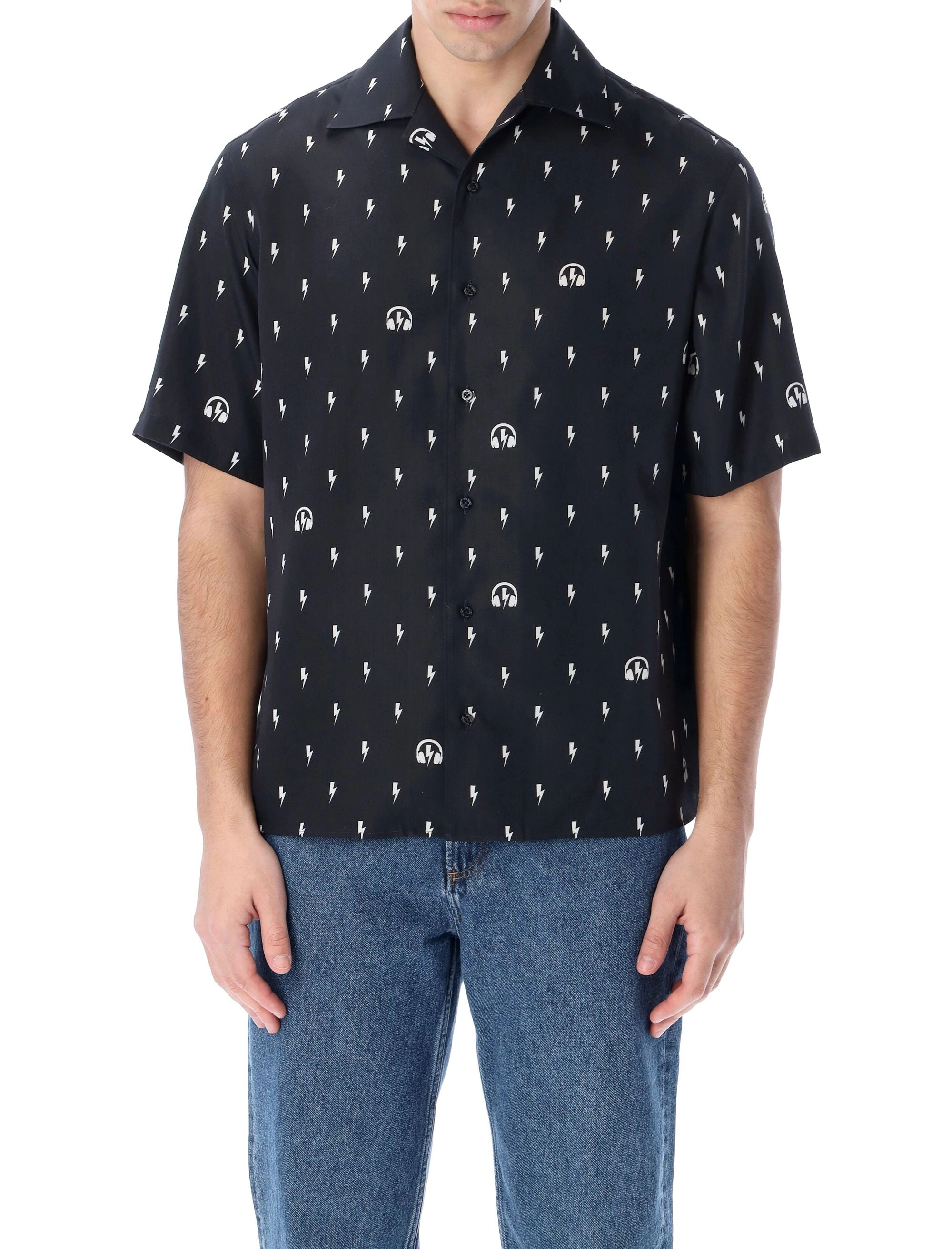 Neil Barrett Allover Sonic Bolt Print Short Sleeved Shirt