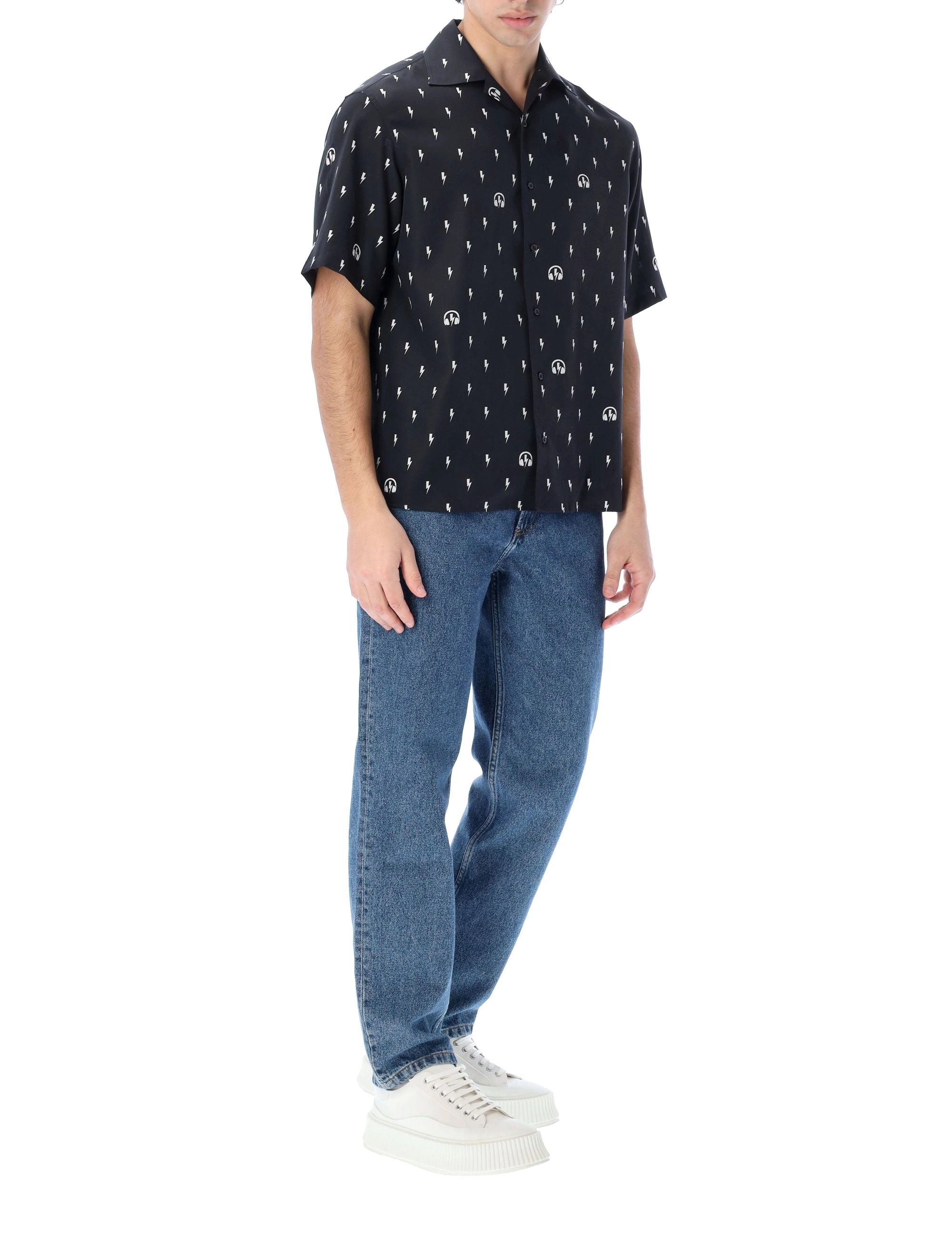 Neil Barrett Allover Sonic Bolt Print Short Sleeved Shirt