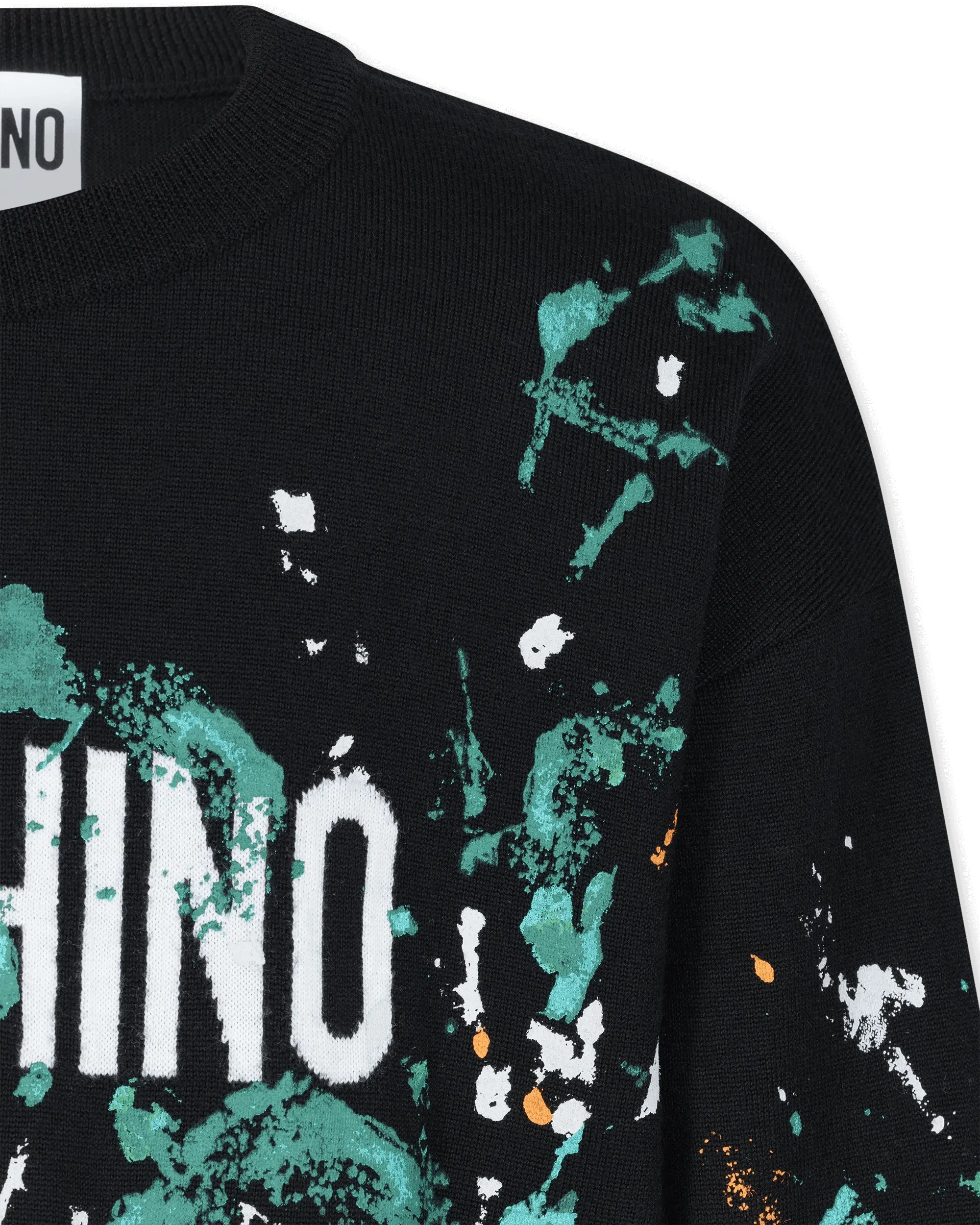 Painted Effect Wool Sweater With Logo