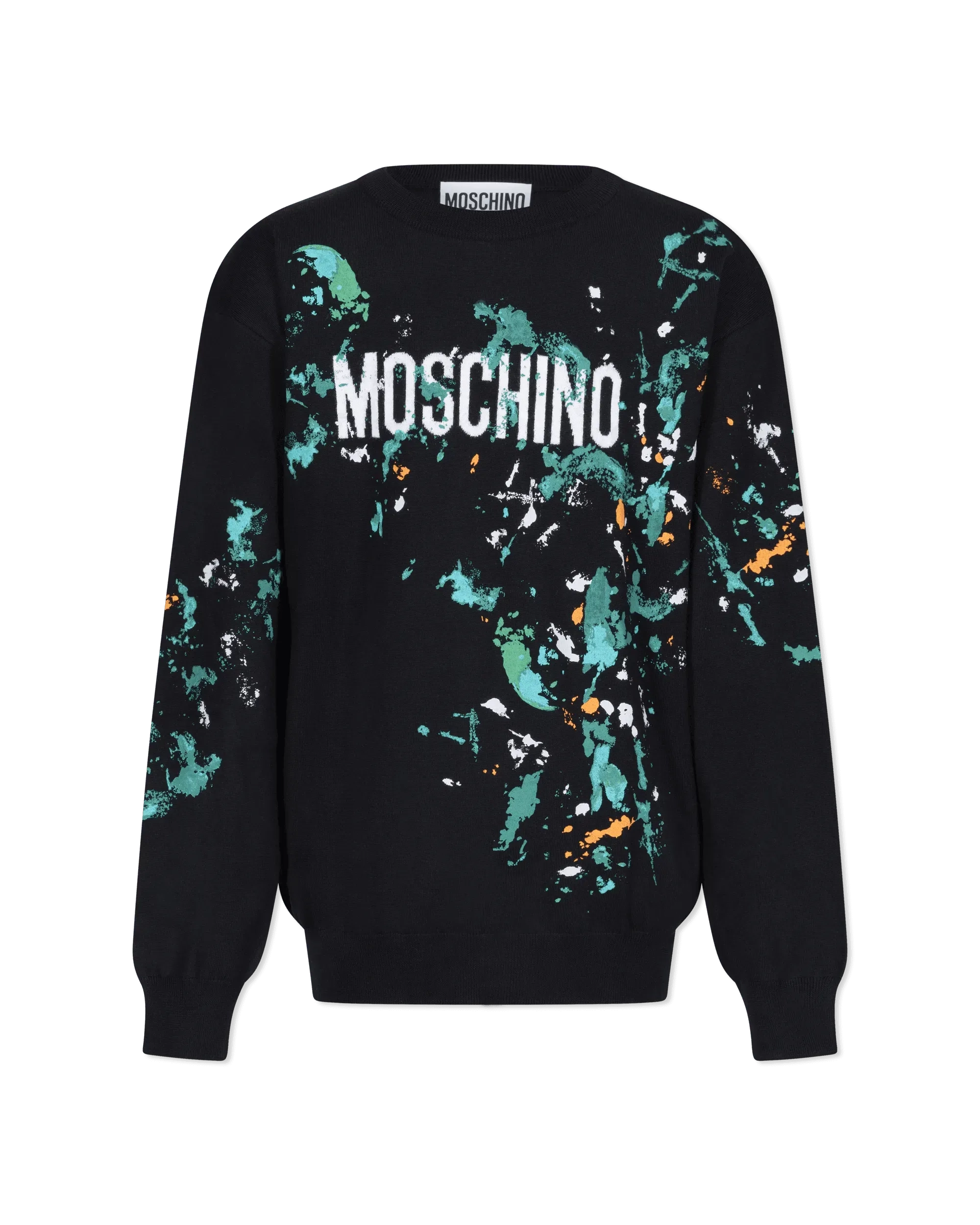 Painted Effect Wool Sweater With Logo