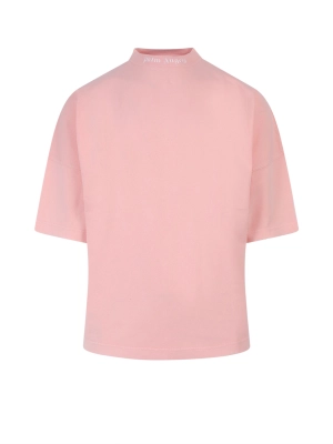 Palm Angels Logo Printed Short Sleeved Mockneck T-Shirt