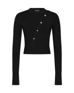 Peek-A-Boo Button Detail Cropped Sweater