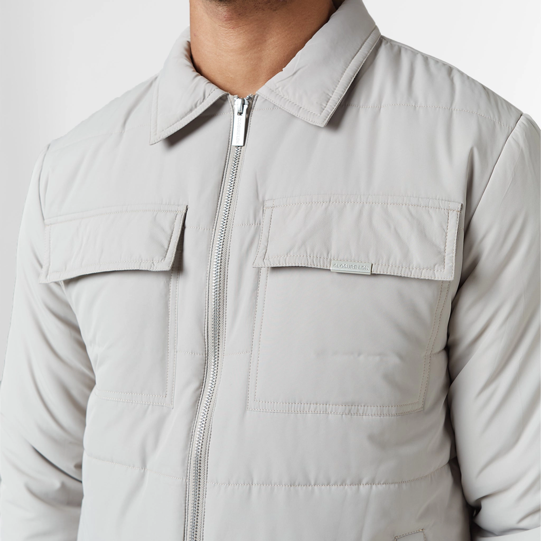 Quilted Overshirt Jacket | Stone