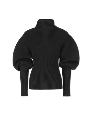 Shetland Double Face Turtleneck Puffed Sleeve Sweater