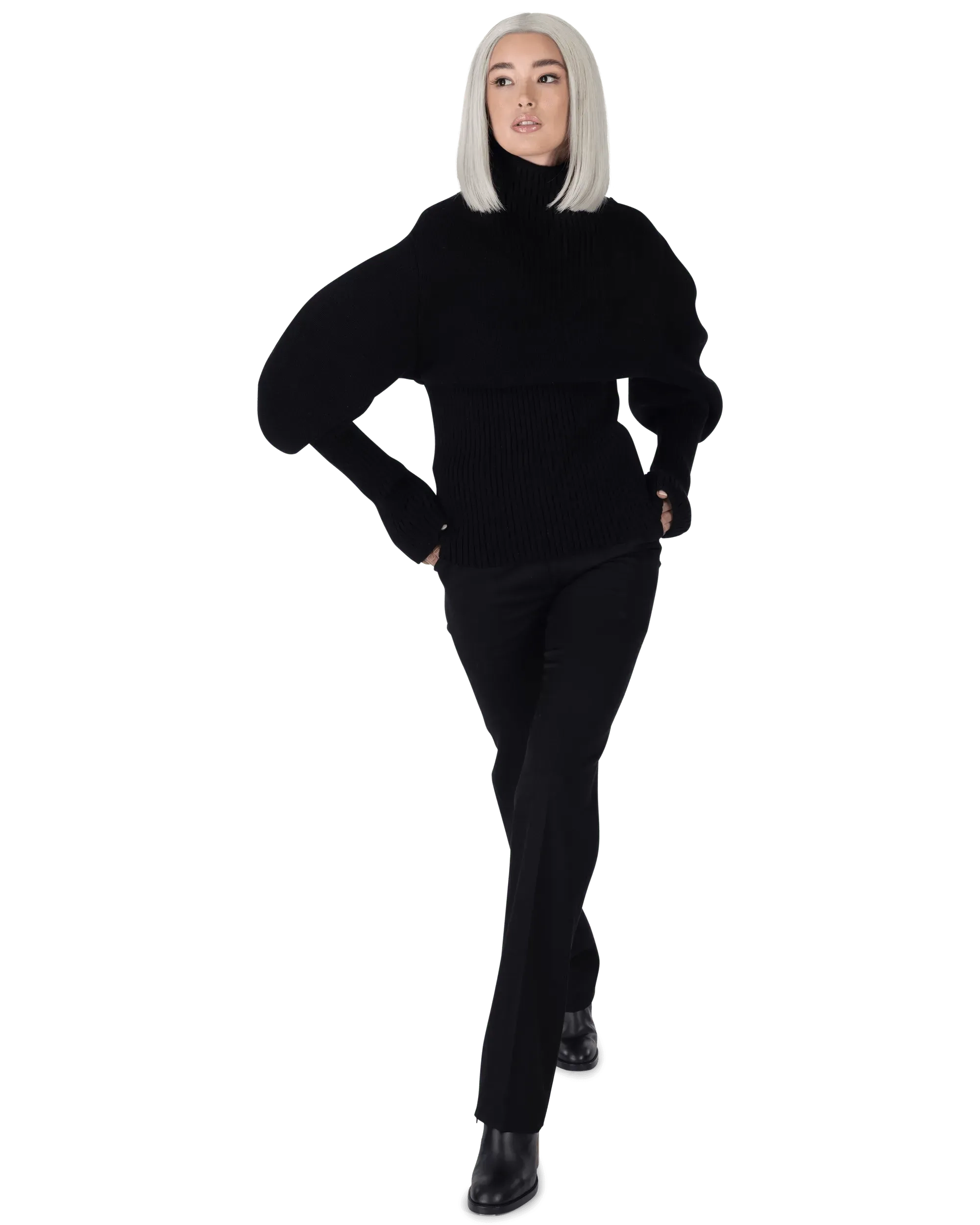 Shetland Double Face Turtleneck Puffed Sleeve Sweater