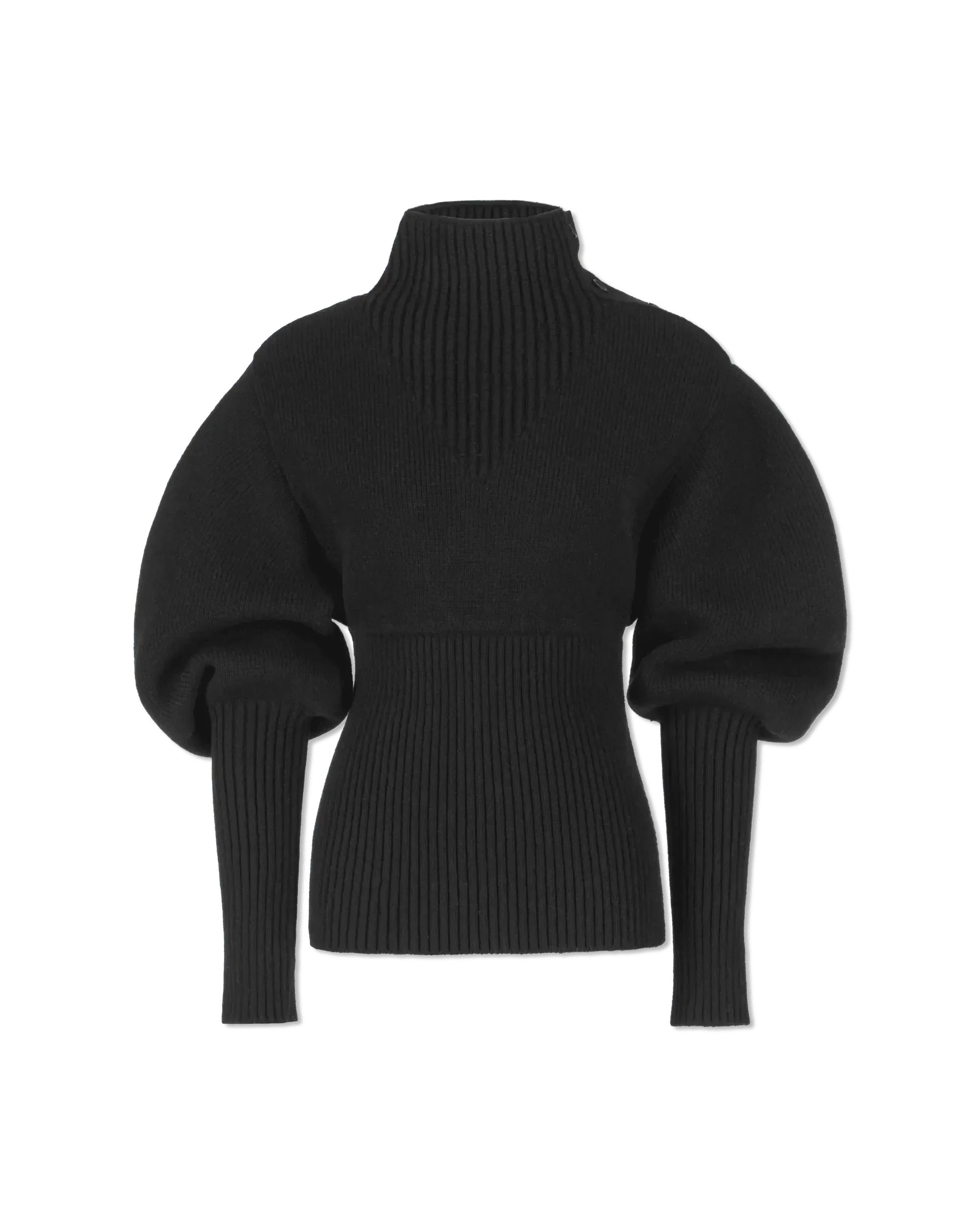 Shetland Double Face Turtleneck Puffed Sleeve Sweater