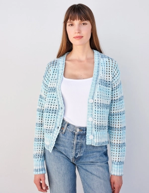 Sundry Boxy Crochet Cardigan in Aruba Blue