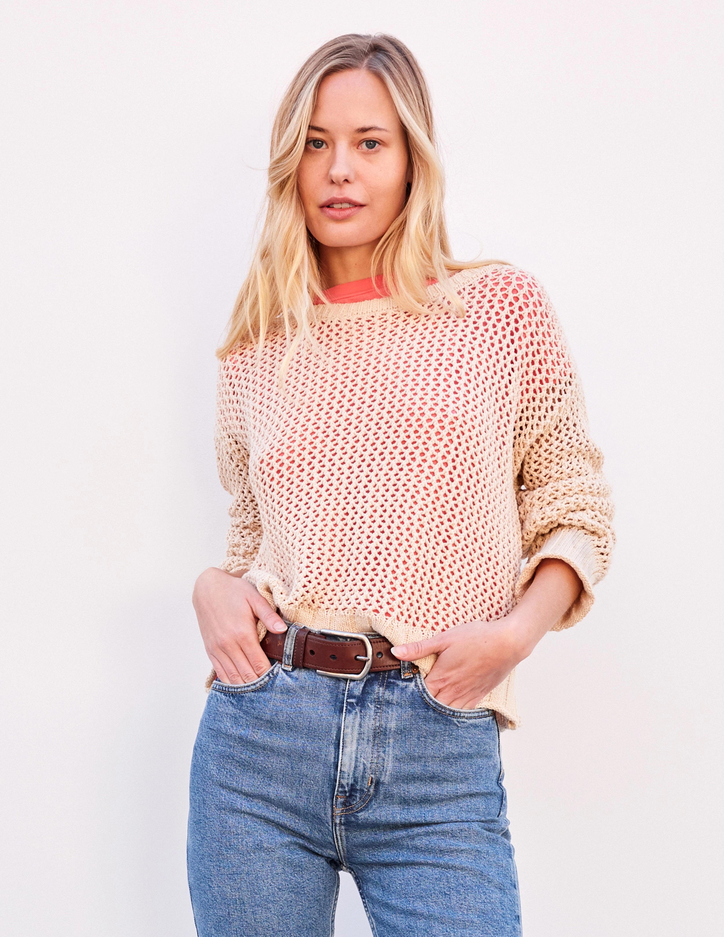 Sundry Crew Neck Sweater in Tan