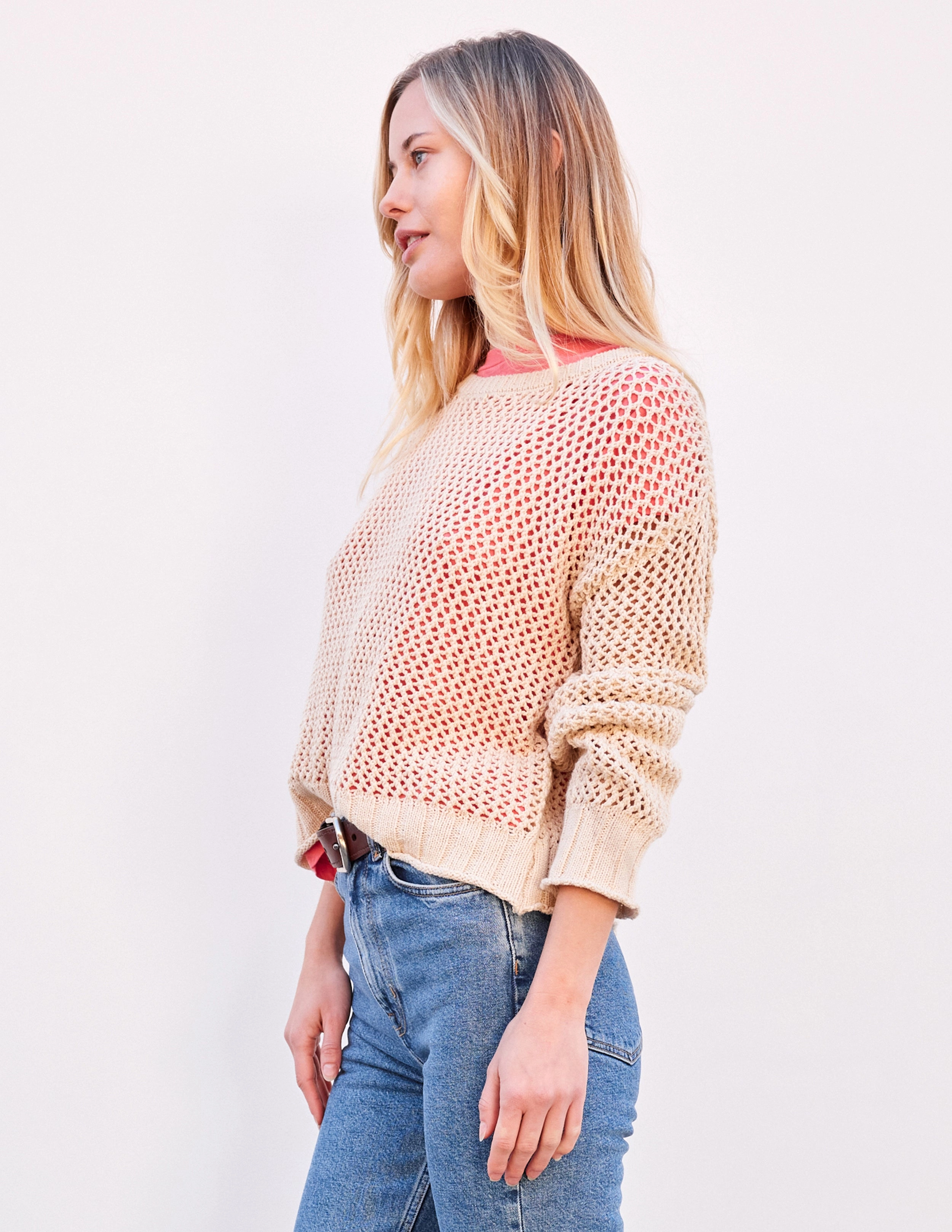 Sundry Crew Neck Sweater in Tan