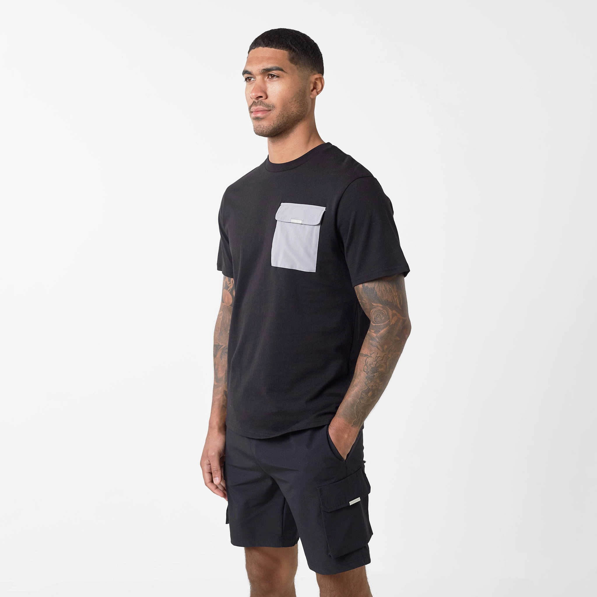 Tech Nylon Pocket T-Shirt | Black Grey