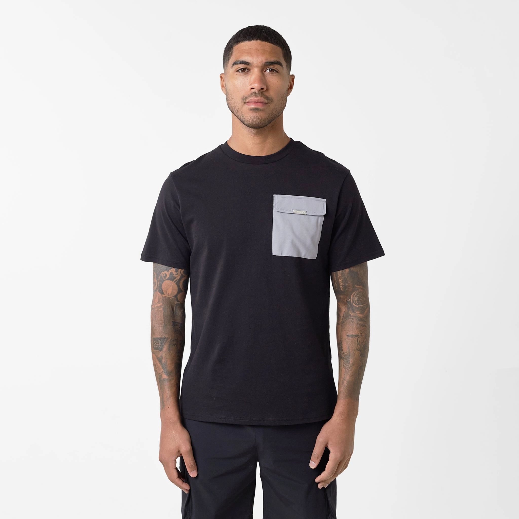Tech Nylon Pocket T-Shirt | Black Grey