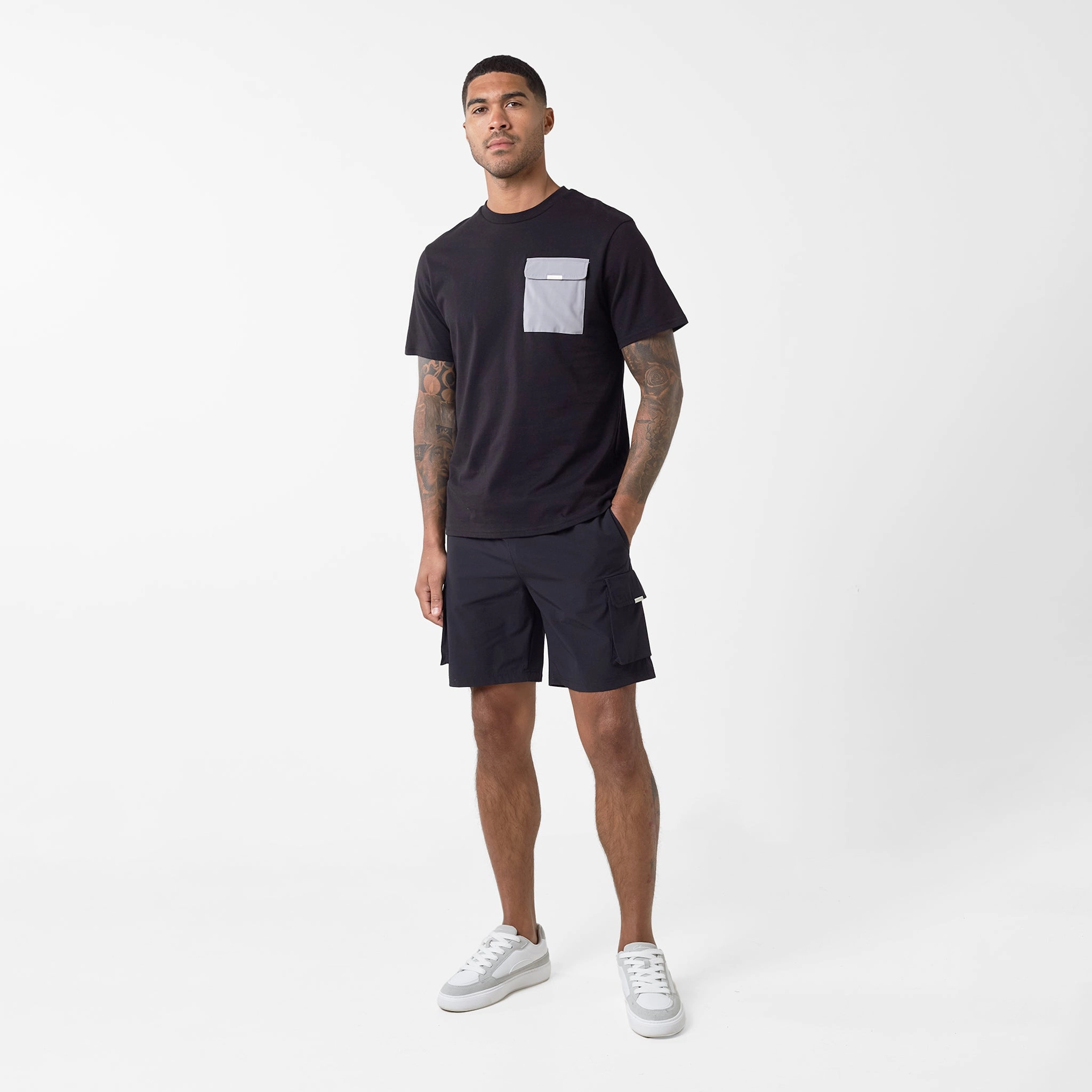 Tech Nylon Pocket T-Shirt | Black Grey