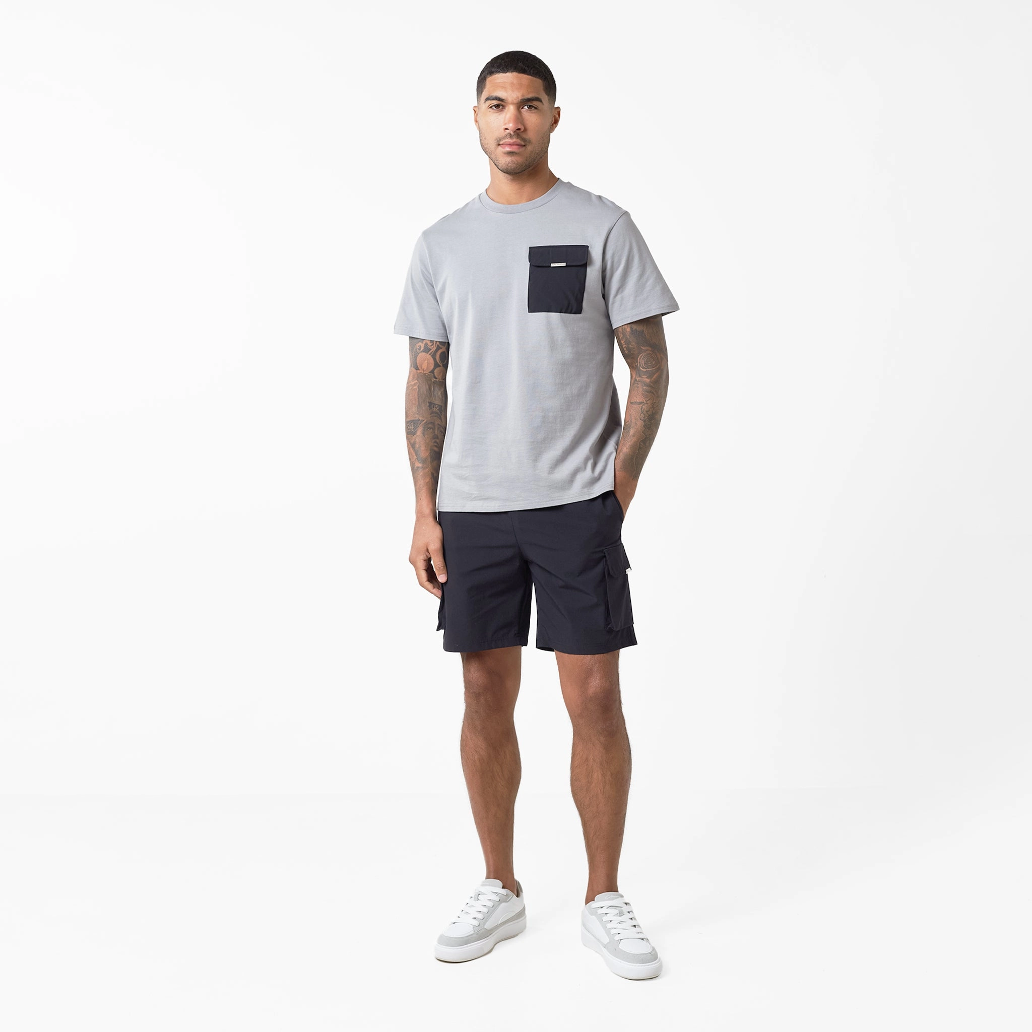Tech Nylon Pocket T-Shirt | Grey Black